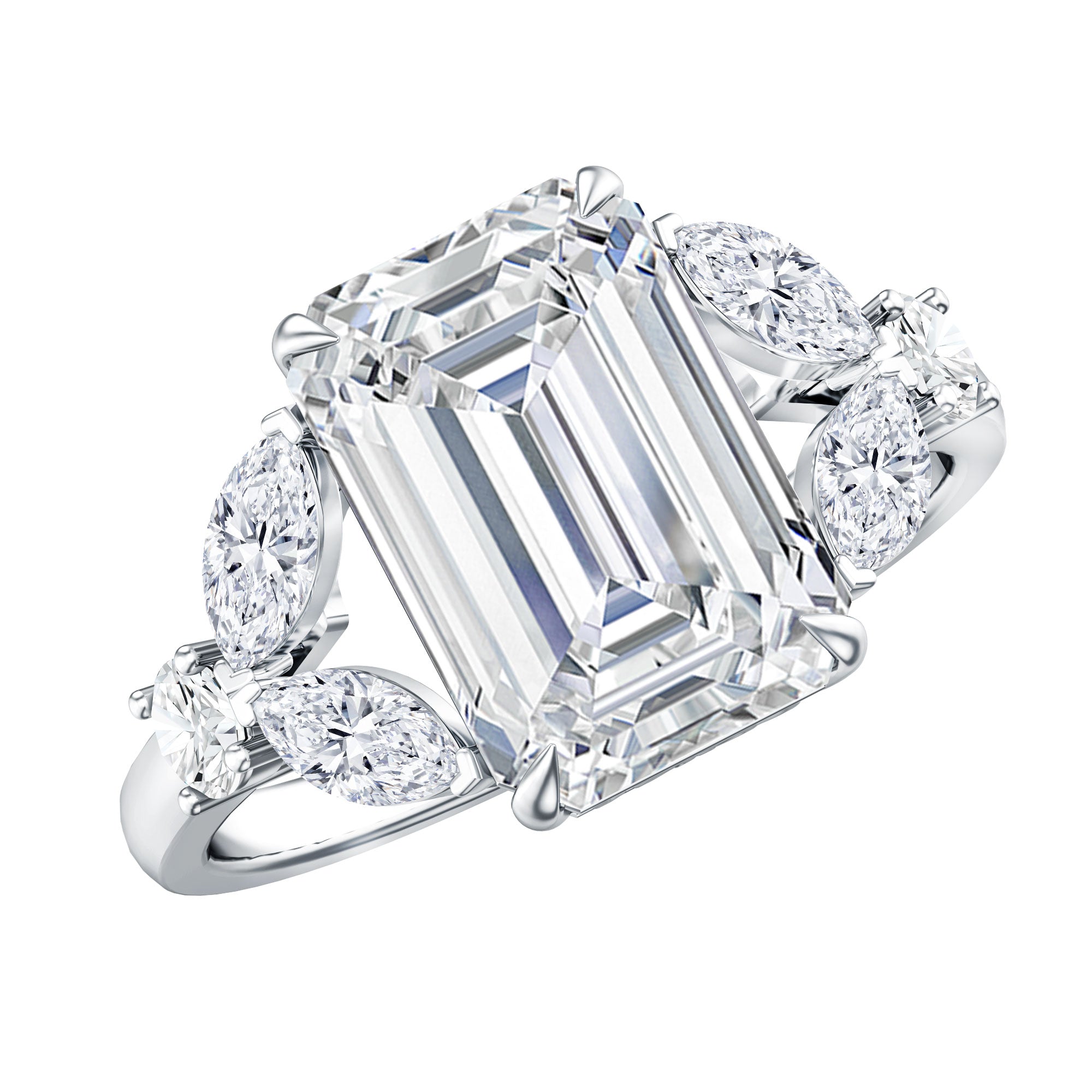 IGI Certified Emerald Cut Lab Grown Diamond Statement Engagement Ring 5 Carat Lab - ( E-VS1 ) - Rosec Jewels