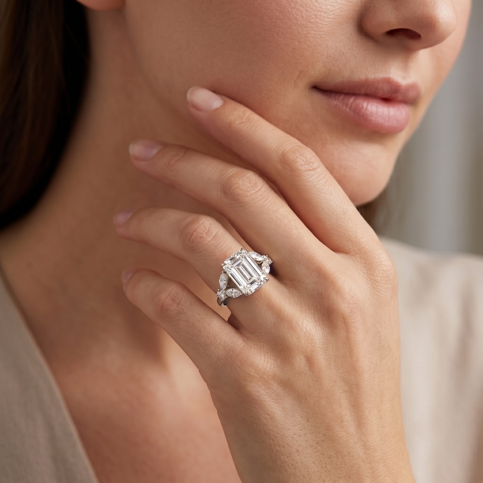 IGI Certified Emerald Cut Lab Grown Diamond Statement Engagement Ring 5 Carat Lab - ( E-VS1 ) - Rosec Jewels