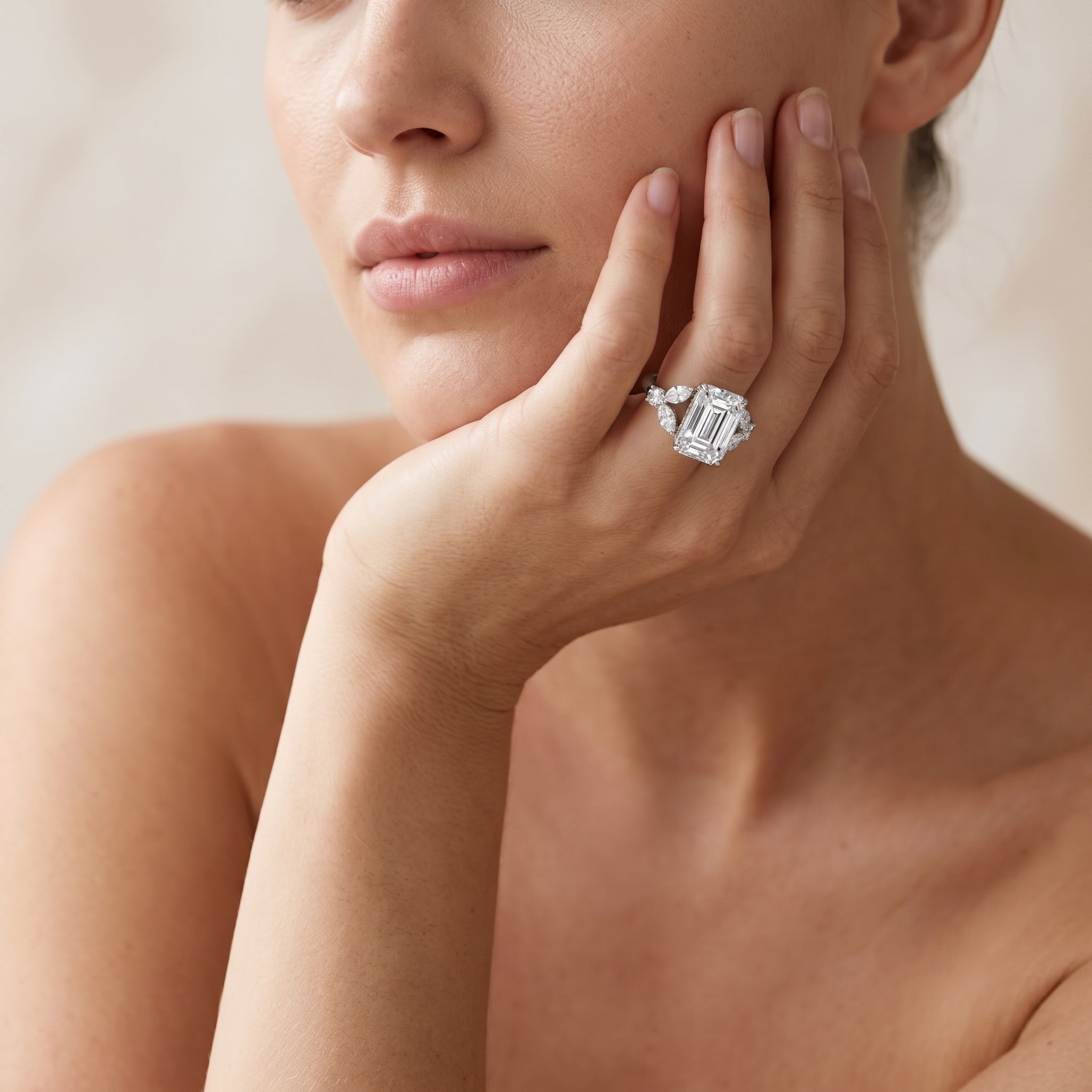 IGI Certified Emerald Cut Lab Grown Diamond Statement Engagement Ring 5 Carat Lab - ( E-VS1 ) - Rosec Jewels