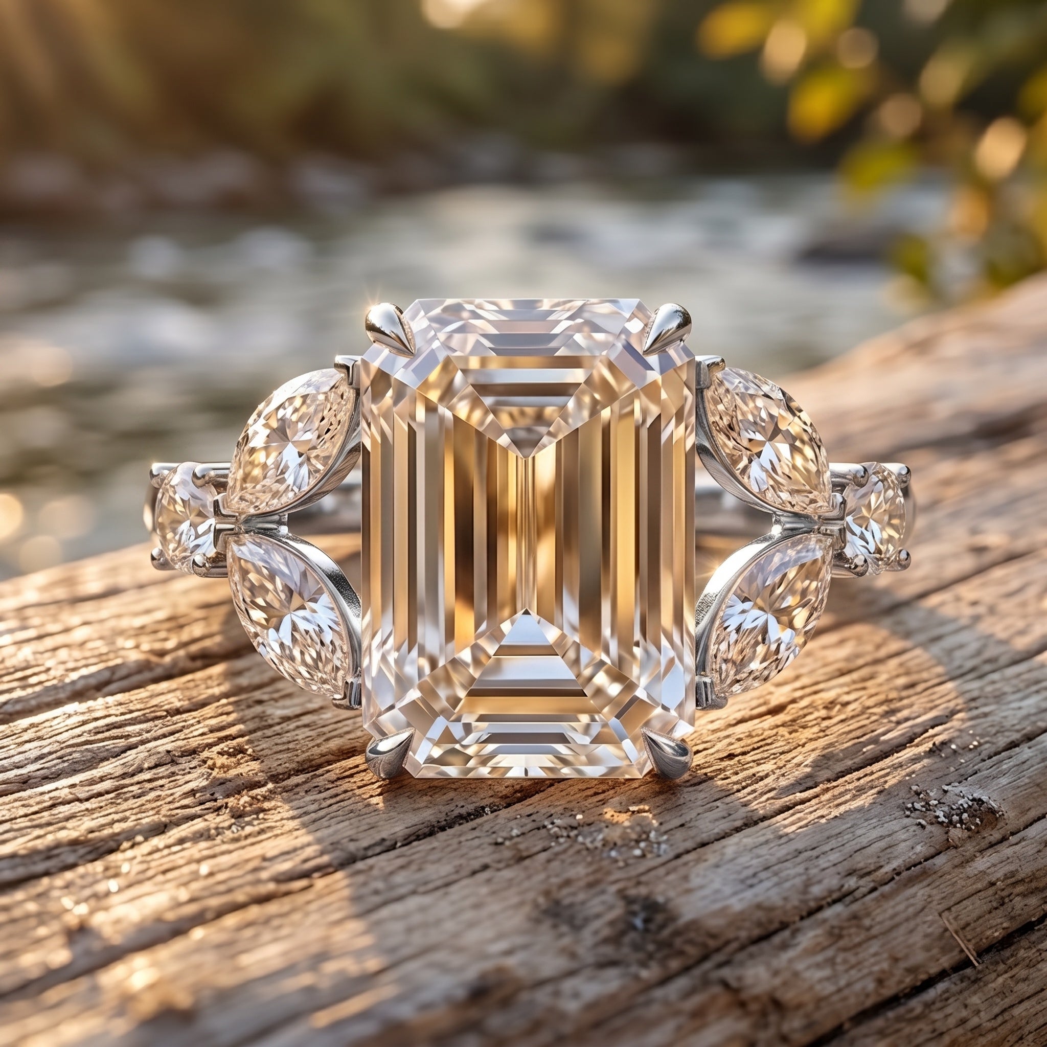 IGI Certified Emerald Cut Lab Grown Diamond Statement Engagement Ring 5 Carat Lab - ( E-VS1 ) - Rosec Jewels