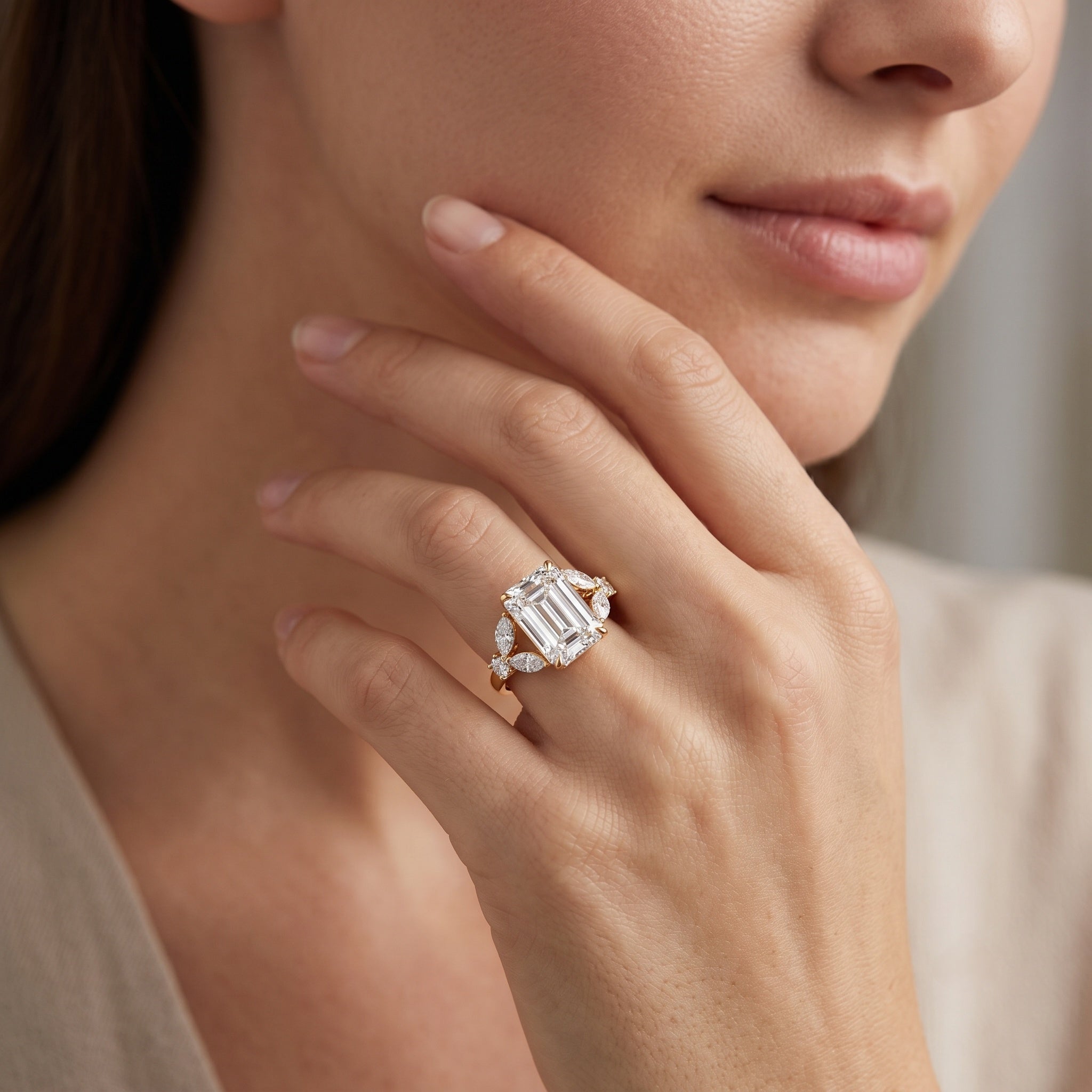 IGI Certified Emerald Cut Lab Grown Diamond Statement Engagement Ring 5 Carat Lab - ( E-VS1 ) - Rosec Jewels
