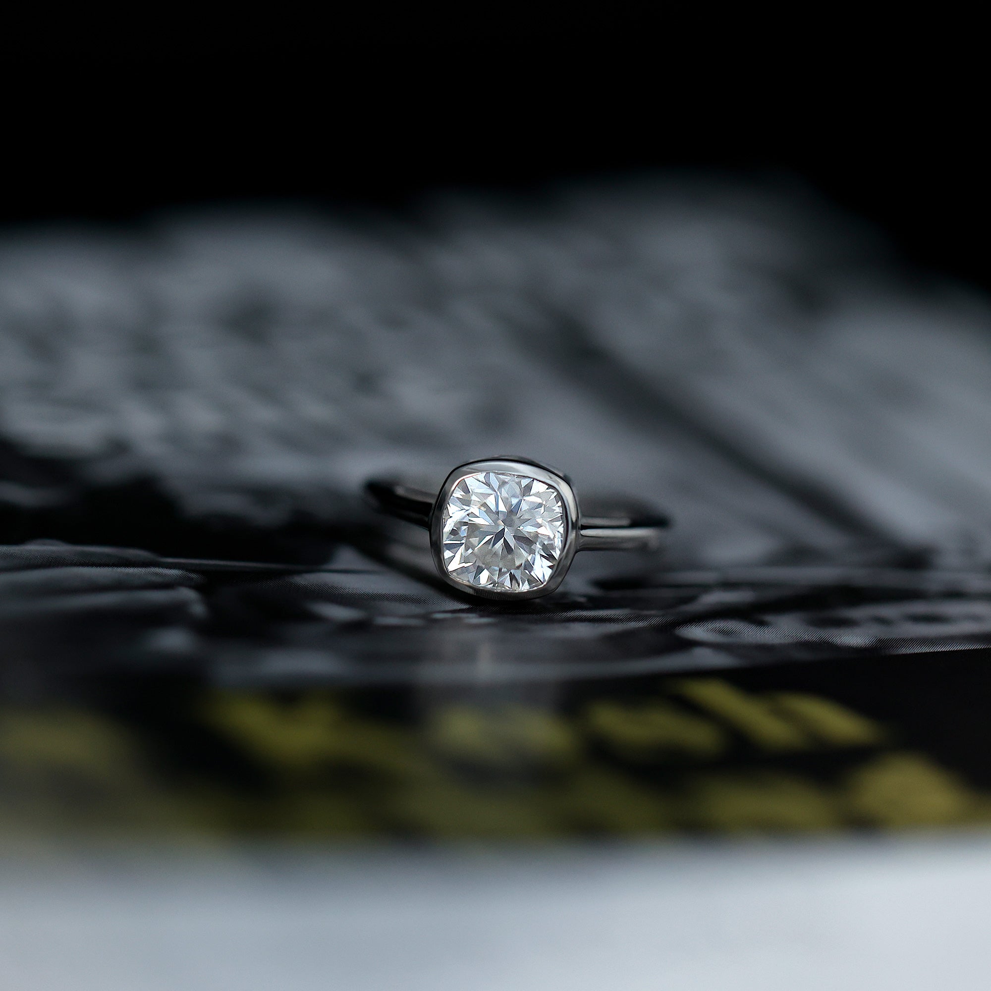 3 Carat Solitaire Cushion Cut Lab Grown Diamond Bezel Engagement Ring with IGI Certificate Lab - ( E-VS1 ) - Rosec Jewels
