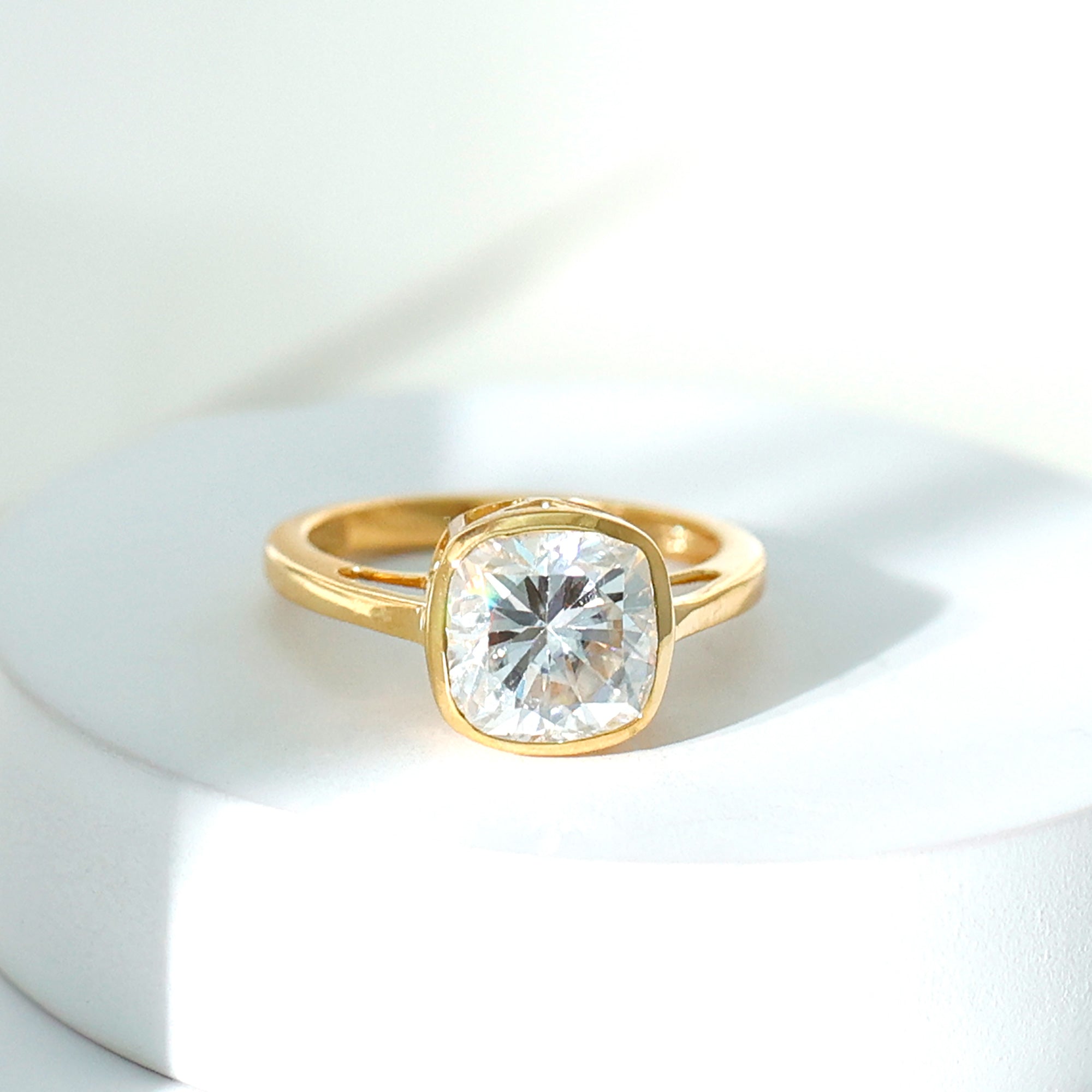 3 Carat Solitaire Cushion Cut Lab Grown Diamond Bezel Engagement Ring with IGI Certificate Lab - ( E-VS1 ) - Rosec Jewels