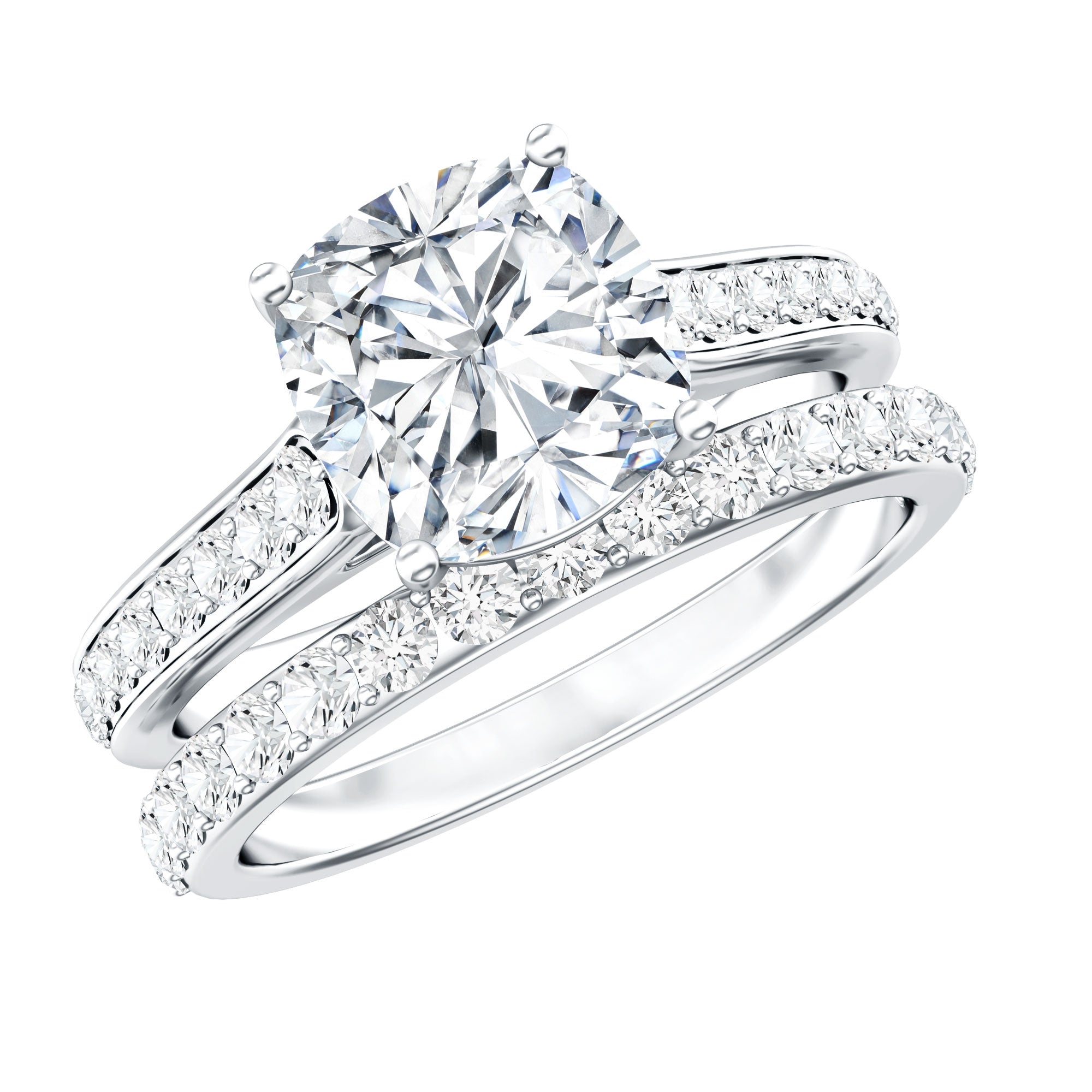 IGI Certified Cushion Cut 3 Carat Lab Grown Diamond Bridal Ring Set for Women Lab - ( E-VS1 ) - Rosec Jewels