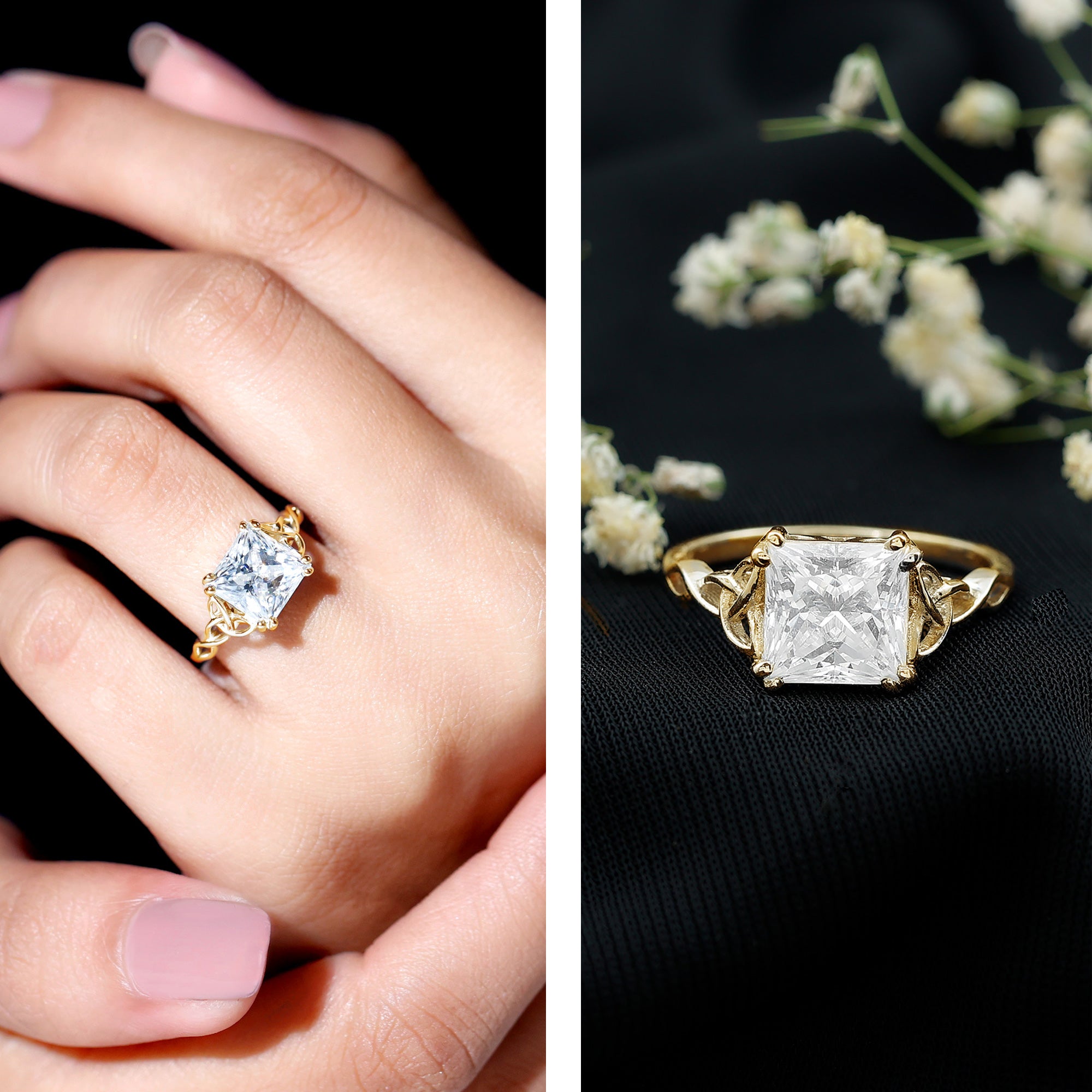 Solitaire 4 Carat Princess Cut Lab Grown Diamond Knot Engagement Ring IGI Certified Lab - ( E-VS1 ) - Rosec Jewels