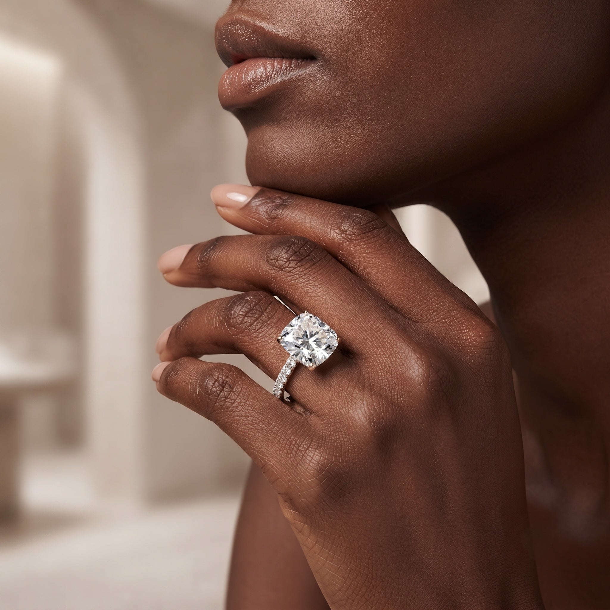 IGI Certified 4 Carat Lab Grown Cushion Diamond Engagement Ring with Hidden Halo Lab - ( E-VS1 ) - Rosec Jewels