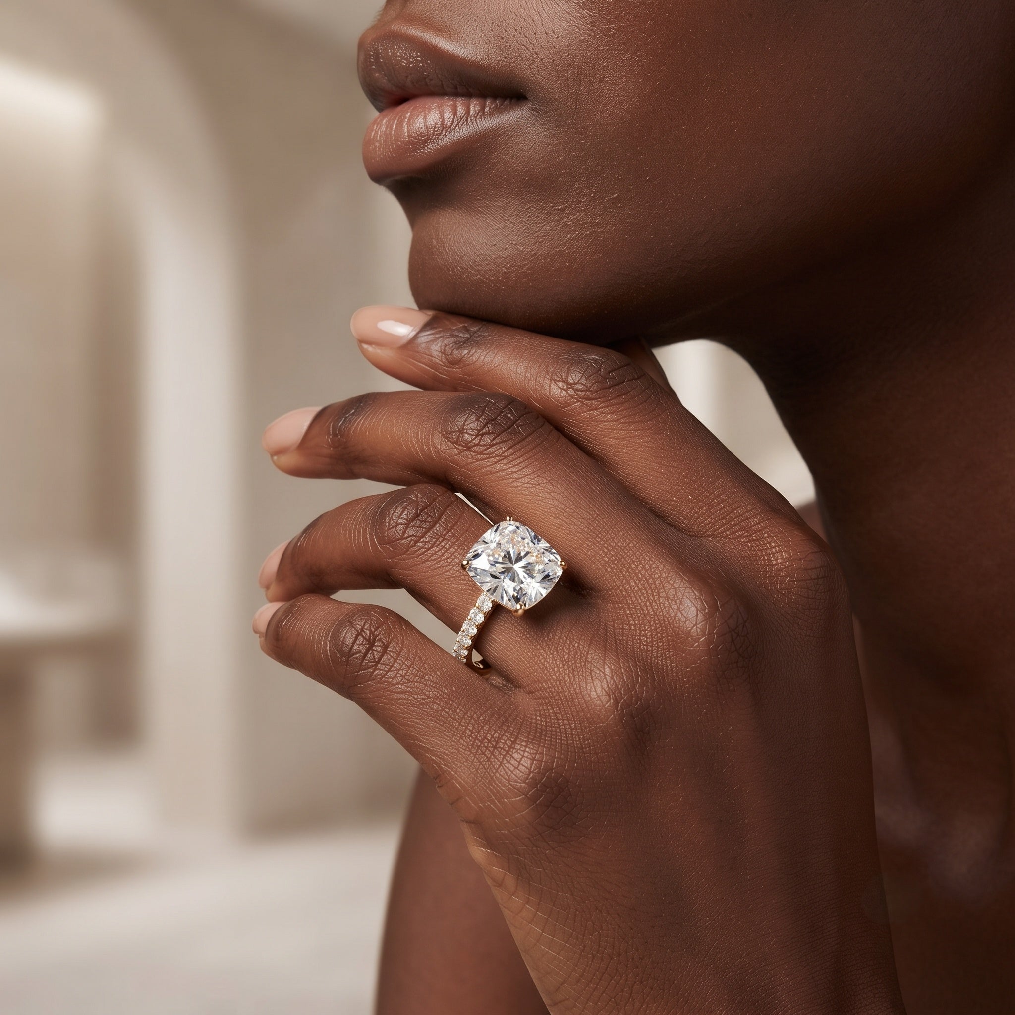 IGI Certified 4 Carat Lab Grown Cushion Diamond Engagement Ring with Hidden Halo Lab - ( E-VS1 ) - Rosec Jewels