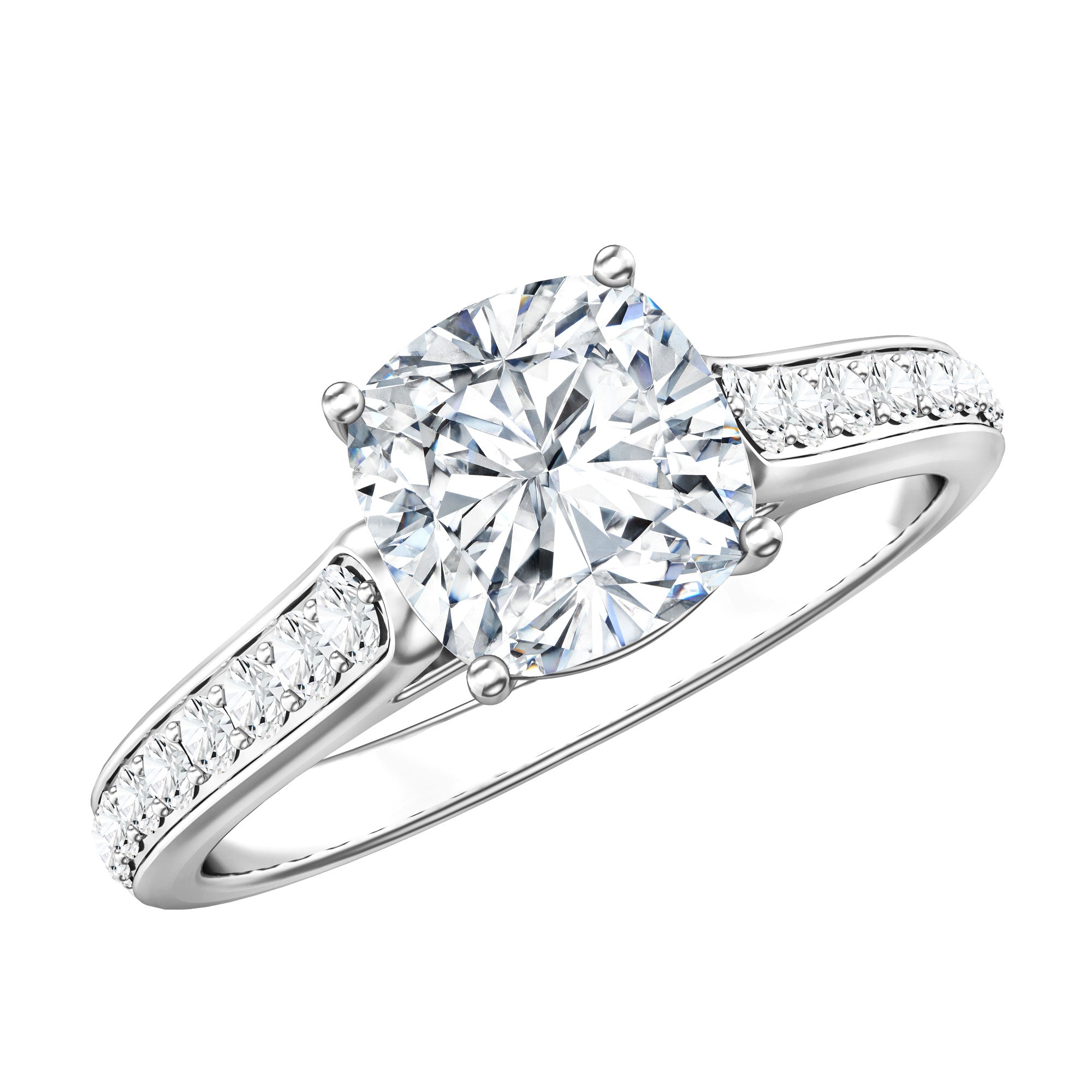 Cushion Cut 2 Carat Lab Grown Diamond Side Stone Engagement Ring IGI Certified Lab - ( E-VS1 ) - Rosec Jewels
