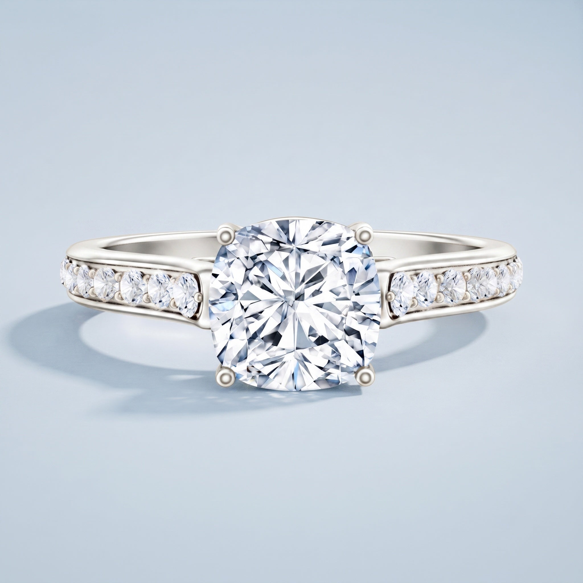 Cushion Cut 2 Carat Lab Grown Diamond Side Stone Engagement Ring IGI Certified Lab - ( E-VS1 ) - Rosec Jewels