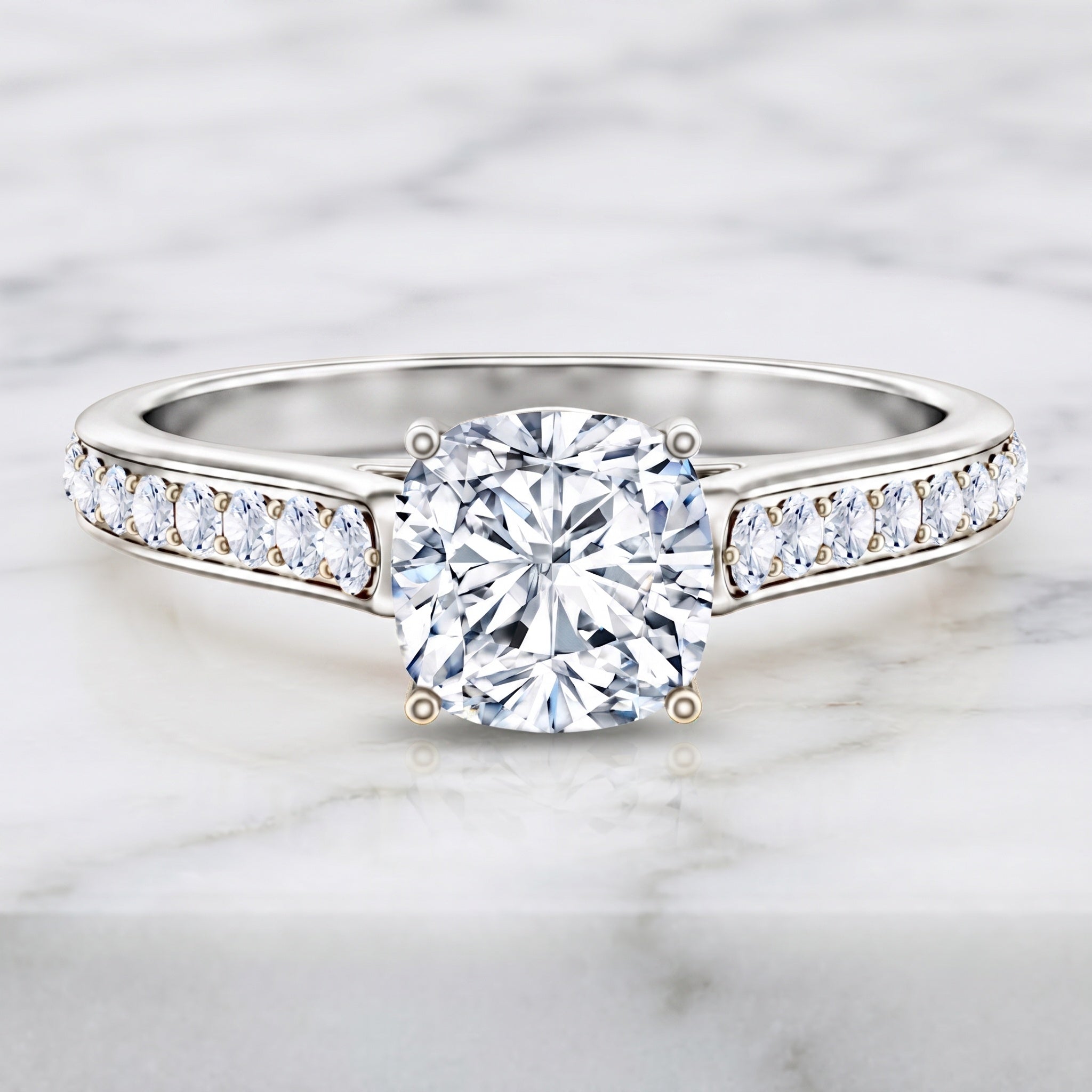 Cushion Cut 2 Carat Lab Grown Diamond Side Stone Engagement Ring IGI Certified Lab - ( E-VS1 ) - Rosec Jewels