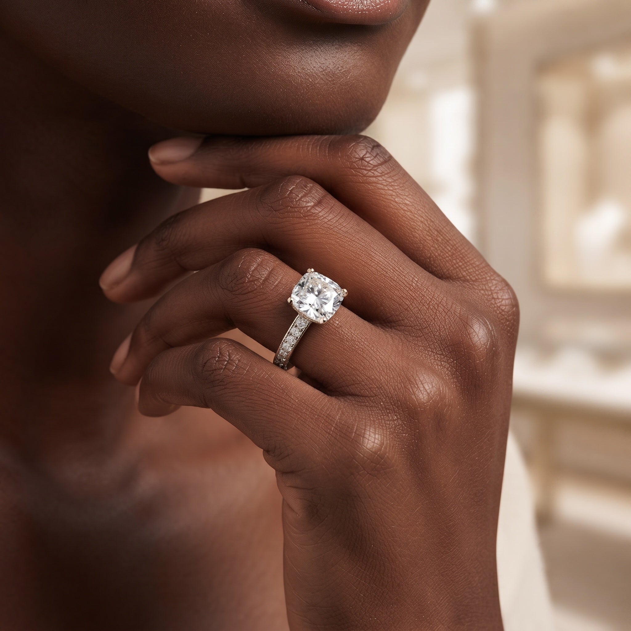 Cushion Cut 2 Carat Lab Grown Diamond Side Stone Engagement Ring IGI Certified Lab - ( E-VS1 ) - Rosec Jewels