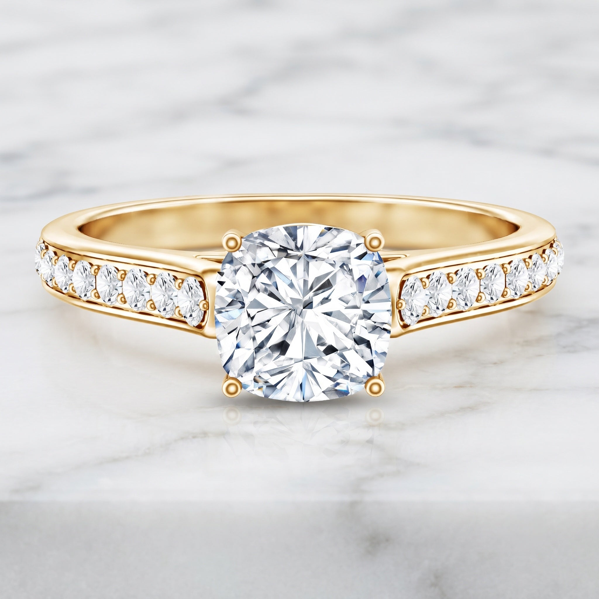 Cushion Cut 2 Carat Lab Grown Diamond Side Stone Engagement Ring IGI Certified Lab - ( E-VS1 ) - Rosec Jewels