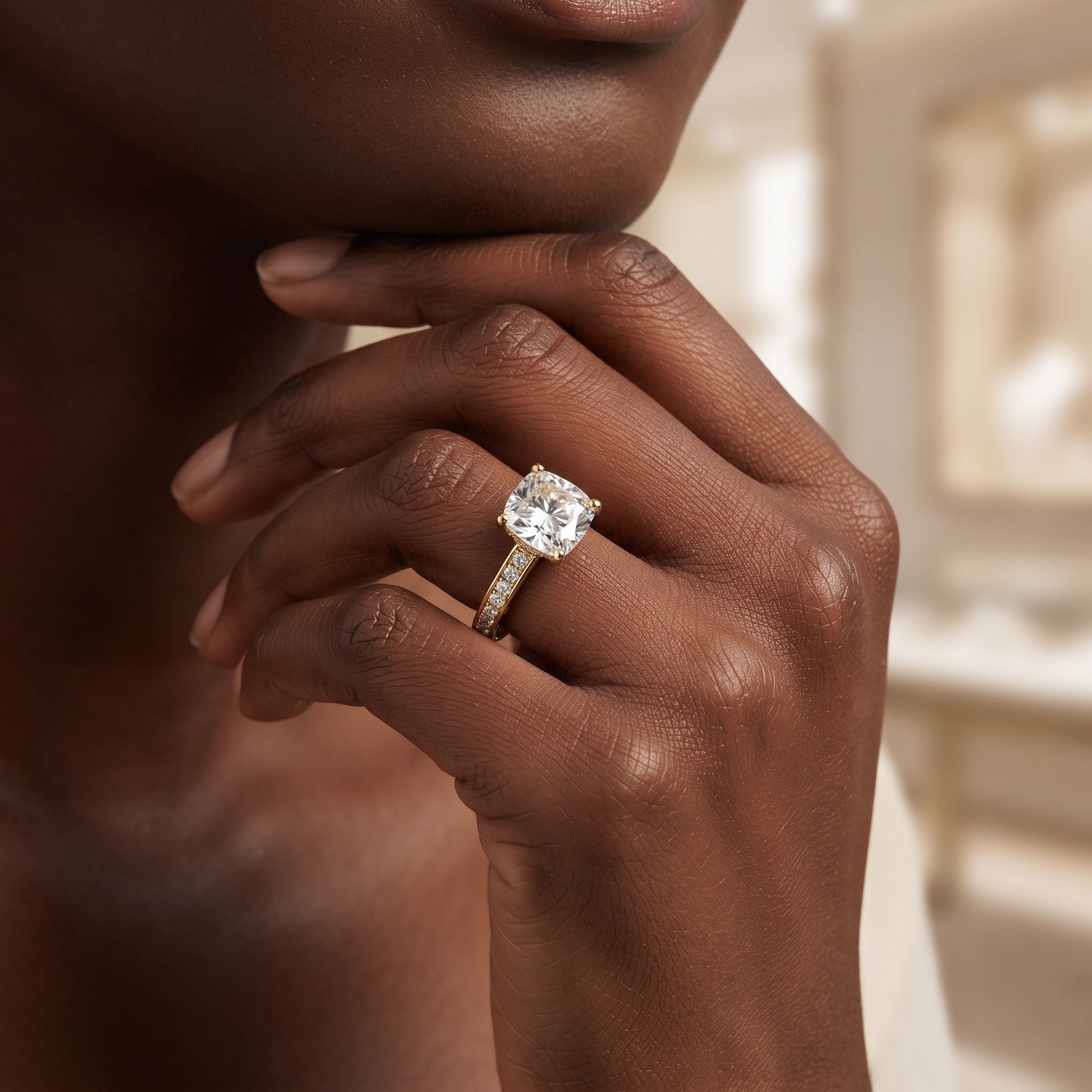 Cushion Cut 2 Carat Lab Grown Diamond Side Stone Engagement Ring IGI Certified Lab - ( E-VS1 ) - Rosec Jewels