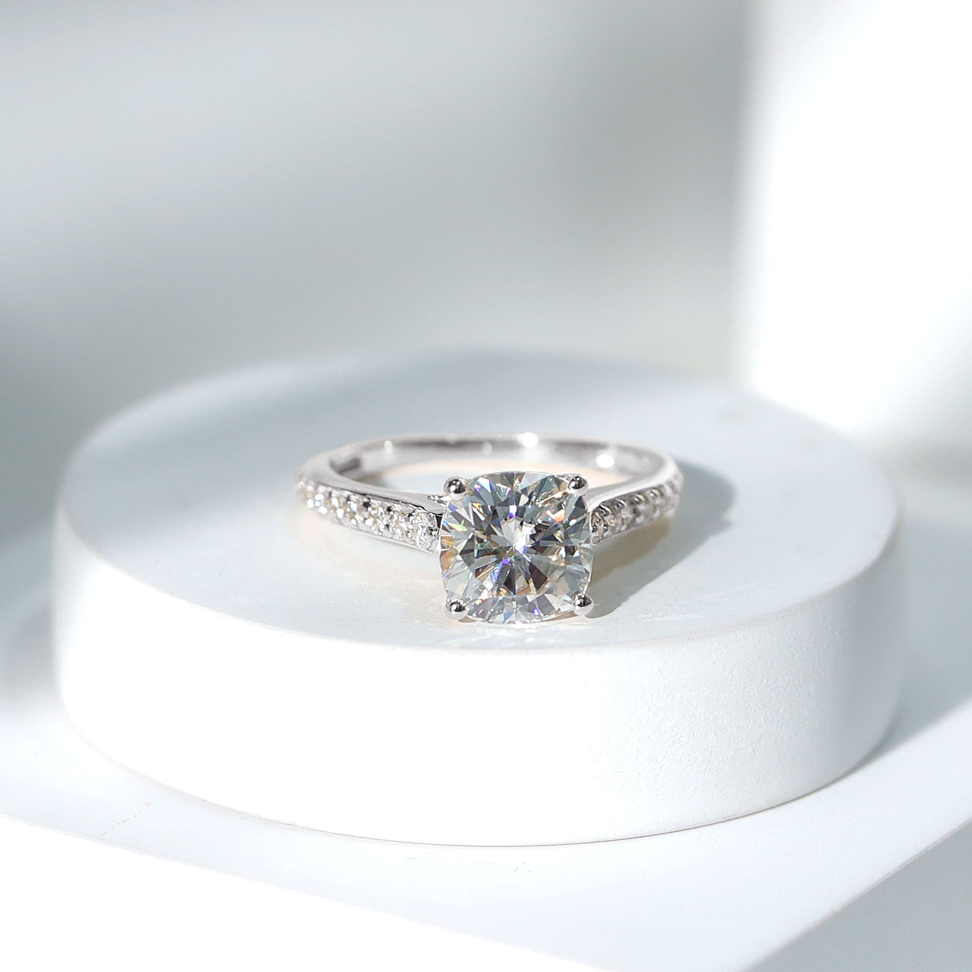 IGI Certified Cushion Cut 3 Carat Lab Grown Diamond Cathedral Engagement Ring Lab - ( E-VS1 ) - Rosec Jewels