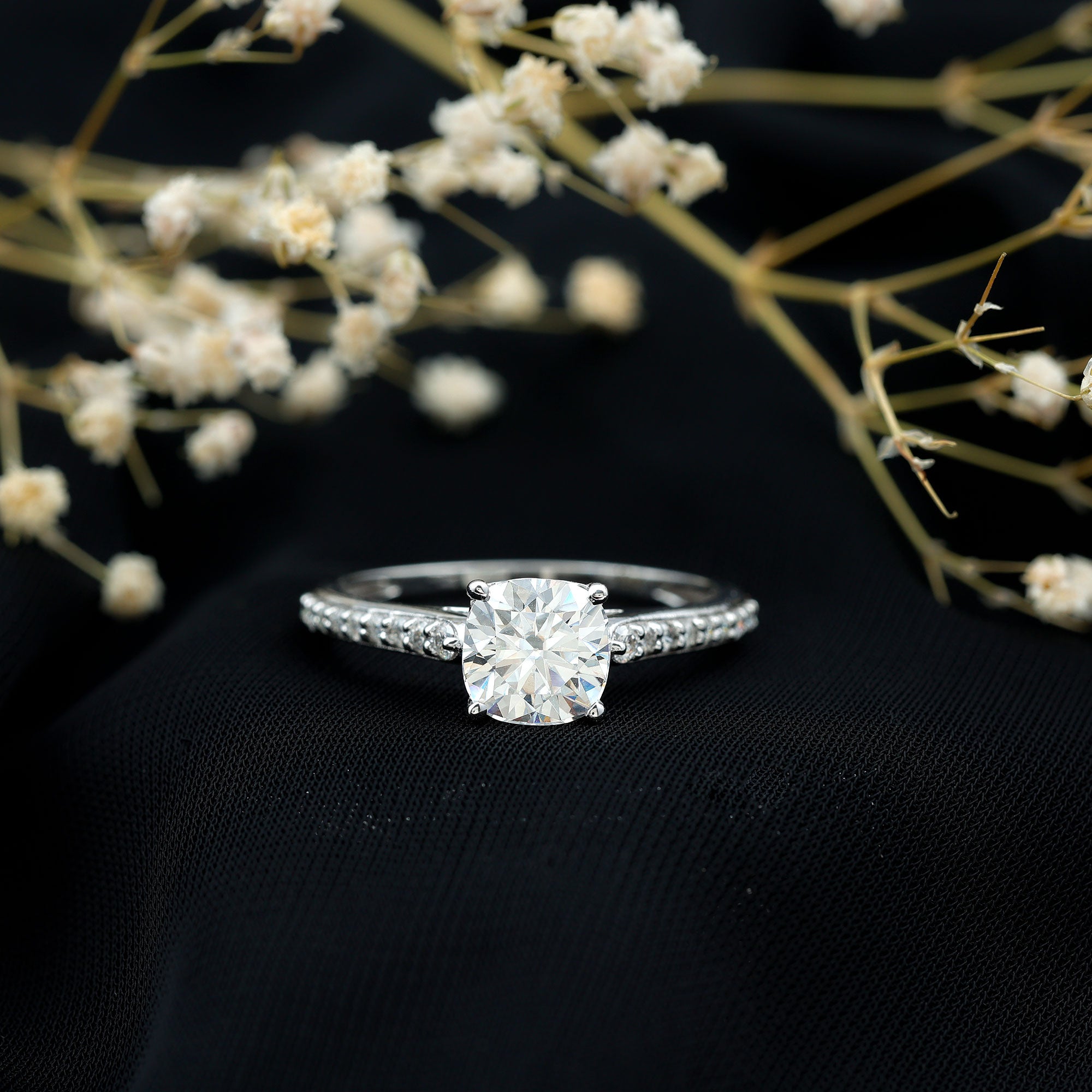 IGI Certified Cushion Cut 3 Carat Lab Grown Diamond Cathedral Engagement Ring Lab - ( E-VS1 ) - Rosec Jewels