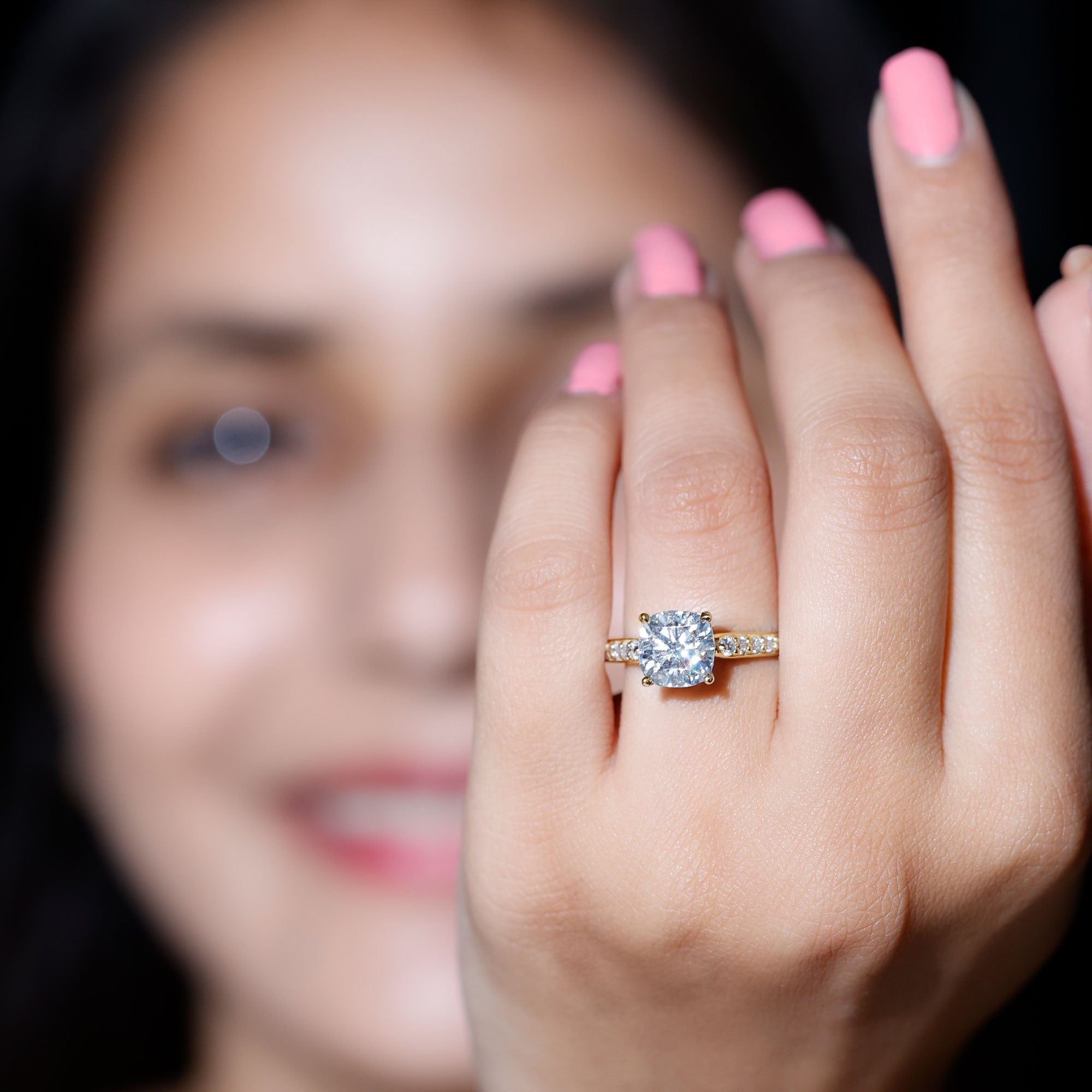 IGI Certified Cushion Cut 3 Carat Lab Grown Diamond Cathedral Engagement Ring Lab - ( E-VS1 ) - Rosec Jewels