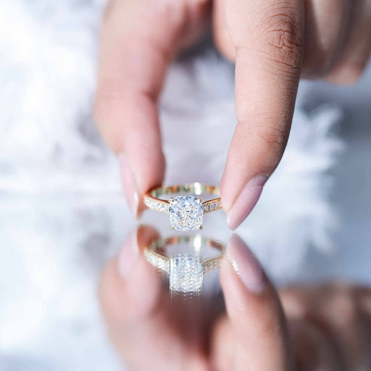 IGI Certified Cushion Cut 3 Carat Lab Grown Diamond Cathedral Engagement Ring Lab - ( E-VS1 ) - Rosec Jewels