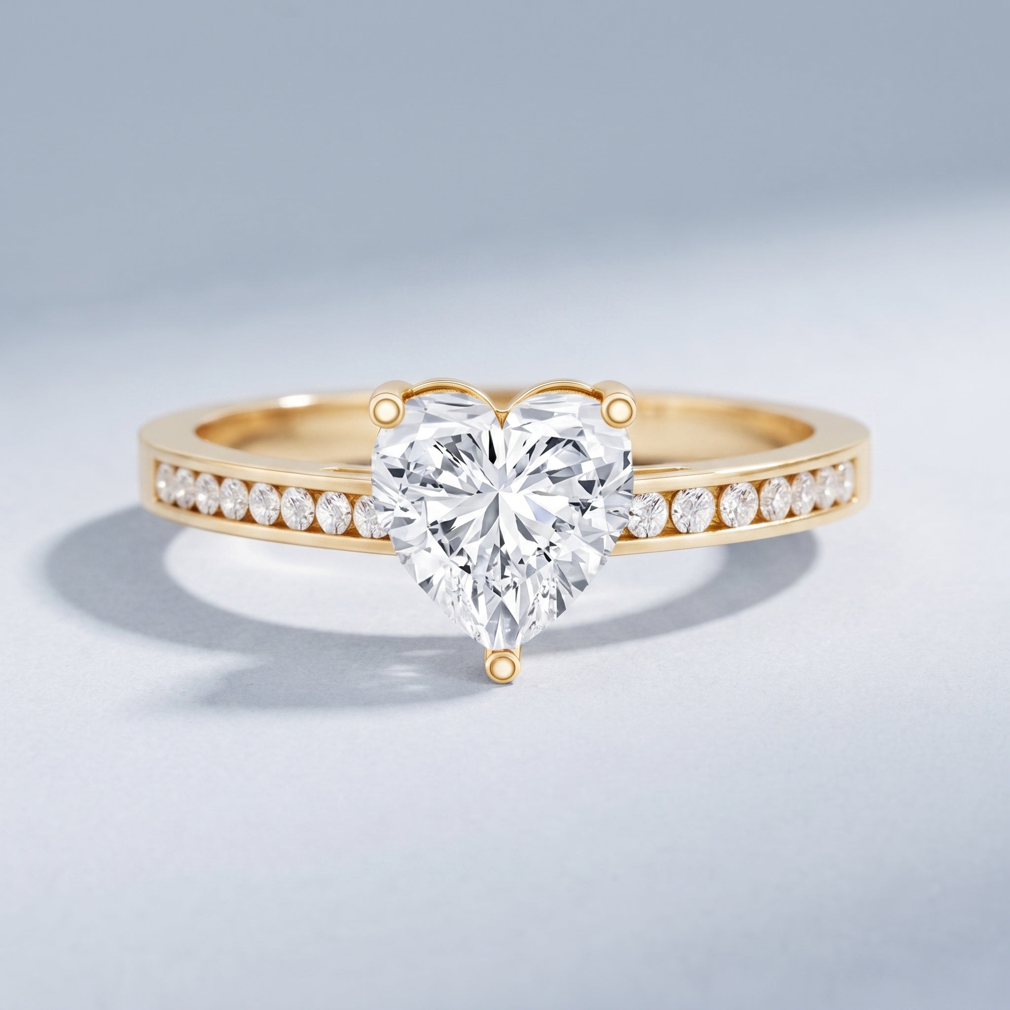 IGI Certified 1 Carat Heart Shaped Lab Grown Diamond Engagement Ring with Side Stones Lab - ( E-VS1 ) - Rosec Jewels