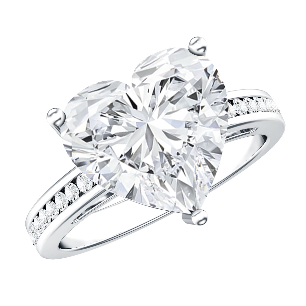 IGI Certified 5 Carat Lab Grown Diamond Heart Engagement Ring with Side Stones Lab - ( E-VS1 ) - Rosec Jewels