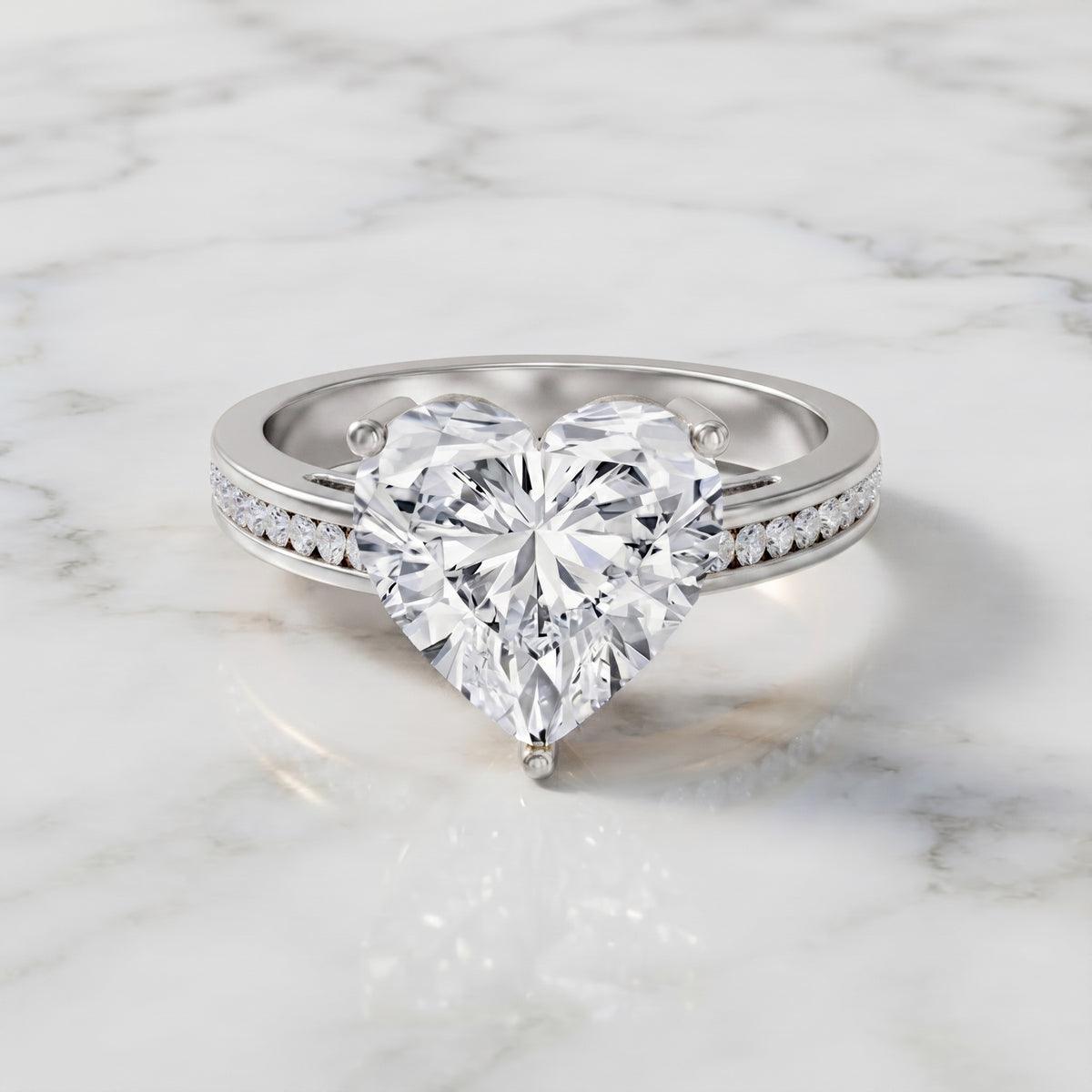 IGI Certified 5 Carat Lab Grown Diamond Heart Engagement Ring with Side Stones Lab - ( E-VS1 ) - Rosec Jewels