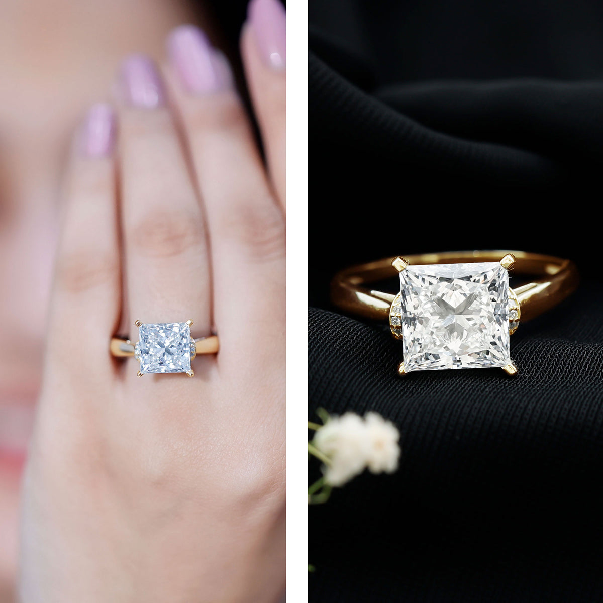Huge 5 Carat Princess Cut Engagement Ring with IGI Certified Solitaire Lab Grown Diamond Lab - ( E-VS1 ) - Rosec Jewels
