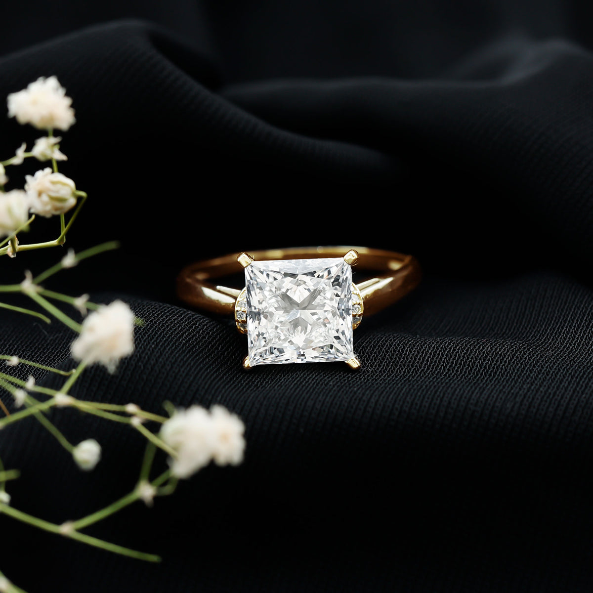 Huge 5 Carat Princess Cut Engagement Ring with IGI Certified Solitaire Lab Grown Diamond Lab - ( E-VS1 ) - Rosec Jewels