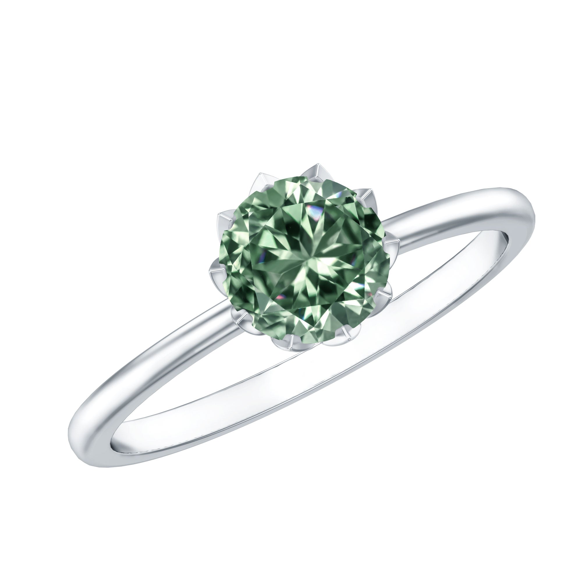 1 Carat Lab Grown Green Diamond Lotus Basket Engagement Ring with IGI Certificate Vivid Green - VS1 - Rosec Jewels