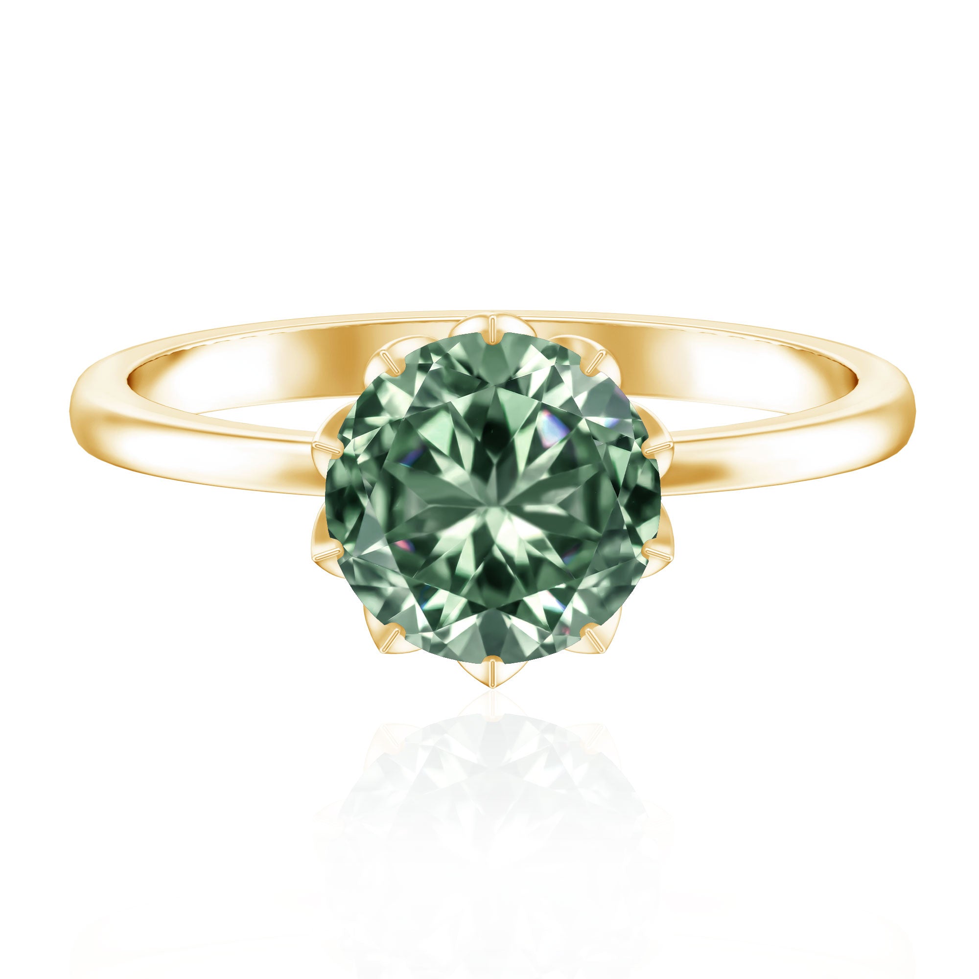 IGI Certified 3 Carat Lab Grown Green Diamond Solitaire Engagement Ring in Lotus Basket Setting Vivid Green - VS1 - Rosec Jewels