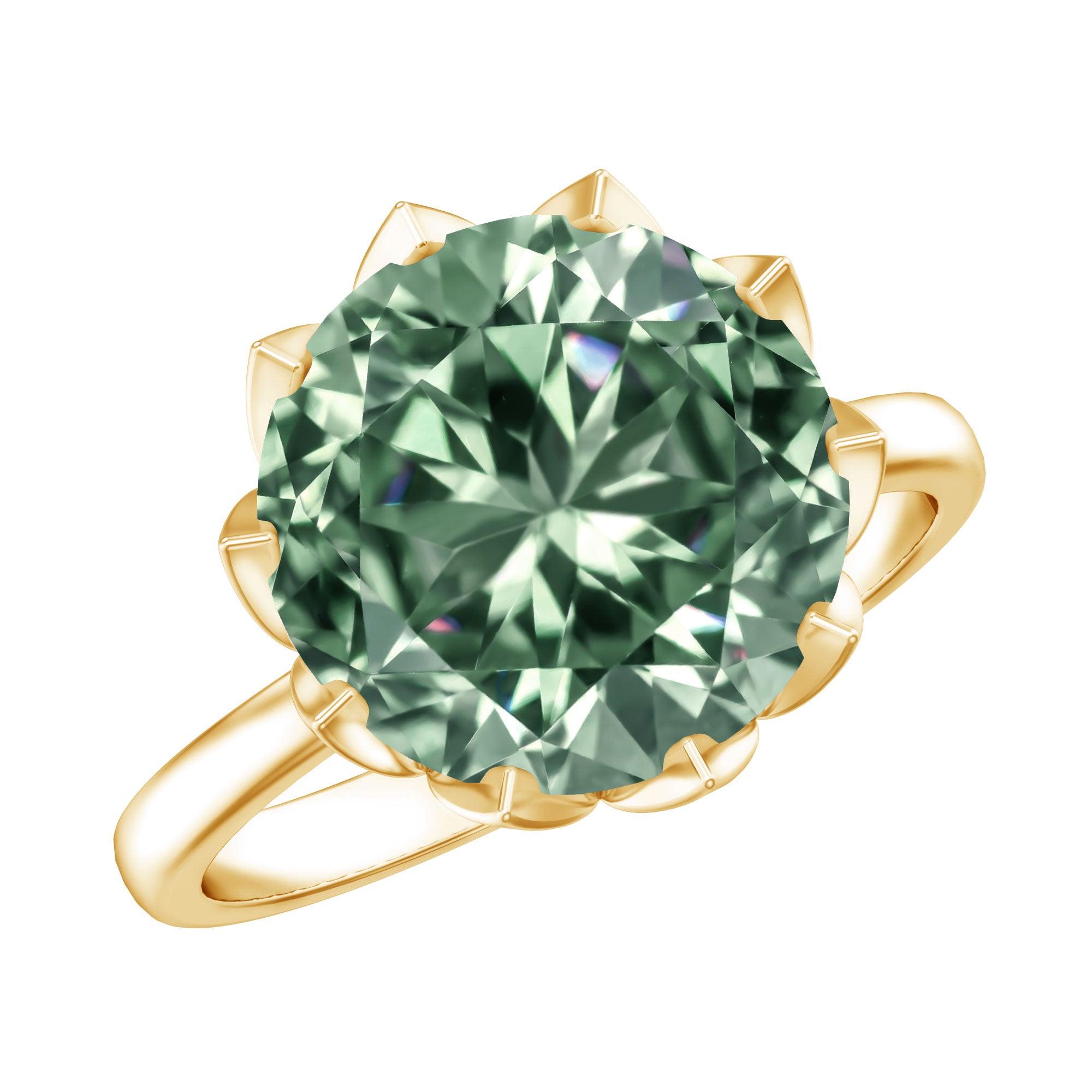 Lotus Basket Set IGI Certified Lab Grown Green Diamond Huge Engagement Ring 5 Carat Vivid Green - VS1 - Rosec Jewels