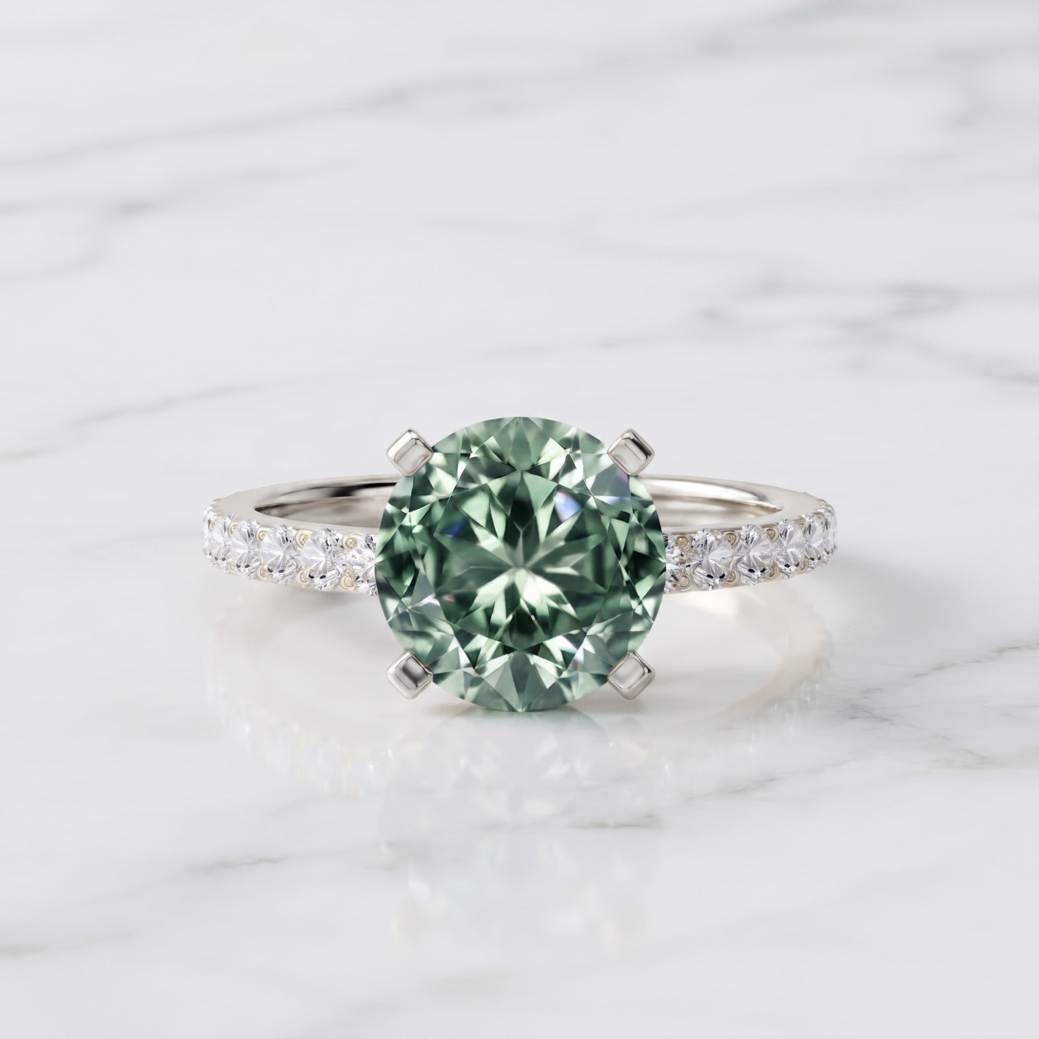 Round 2 Carat Lab Grown Green Diamond Engagement Ring with IGI Certificate Vivid Green - VS1 - Rosec Jewels