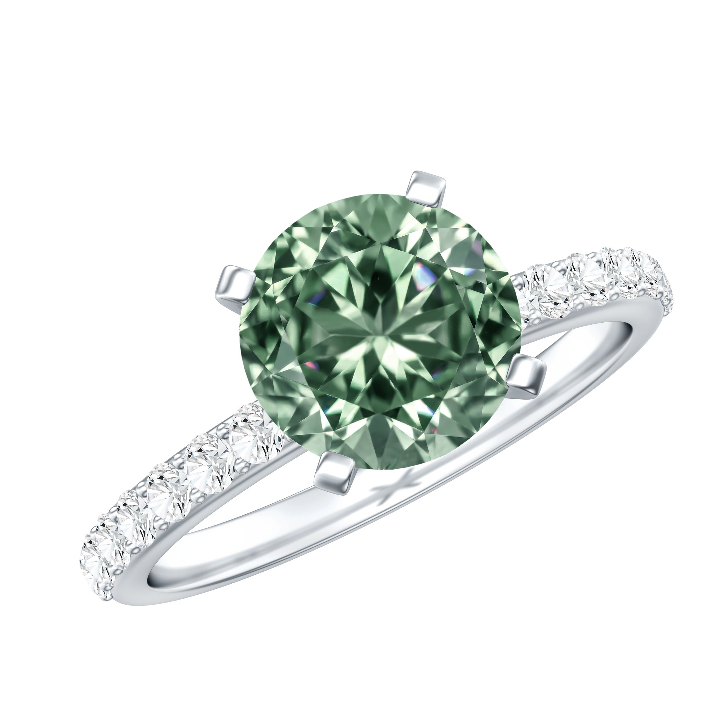 3 Carat Round Lab Grown Green Diamond Solitaire Engagement Ring IGI Certified Vivid Green - VS1 - Rosec Jewels