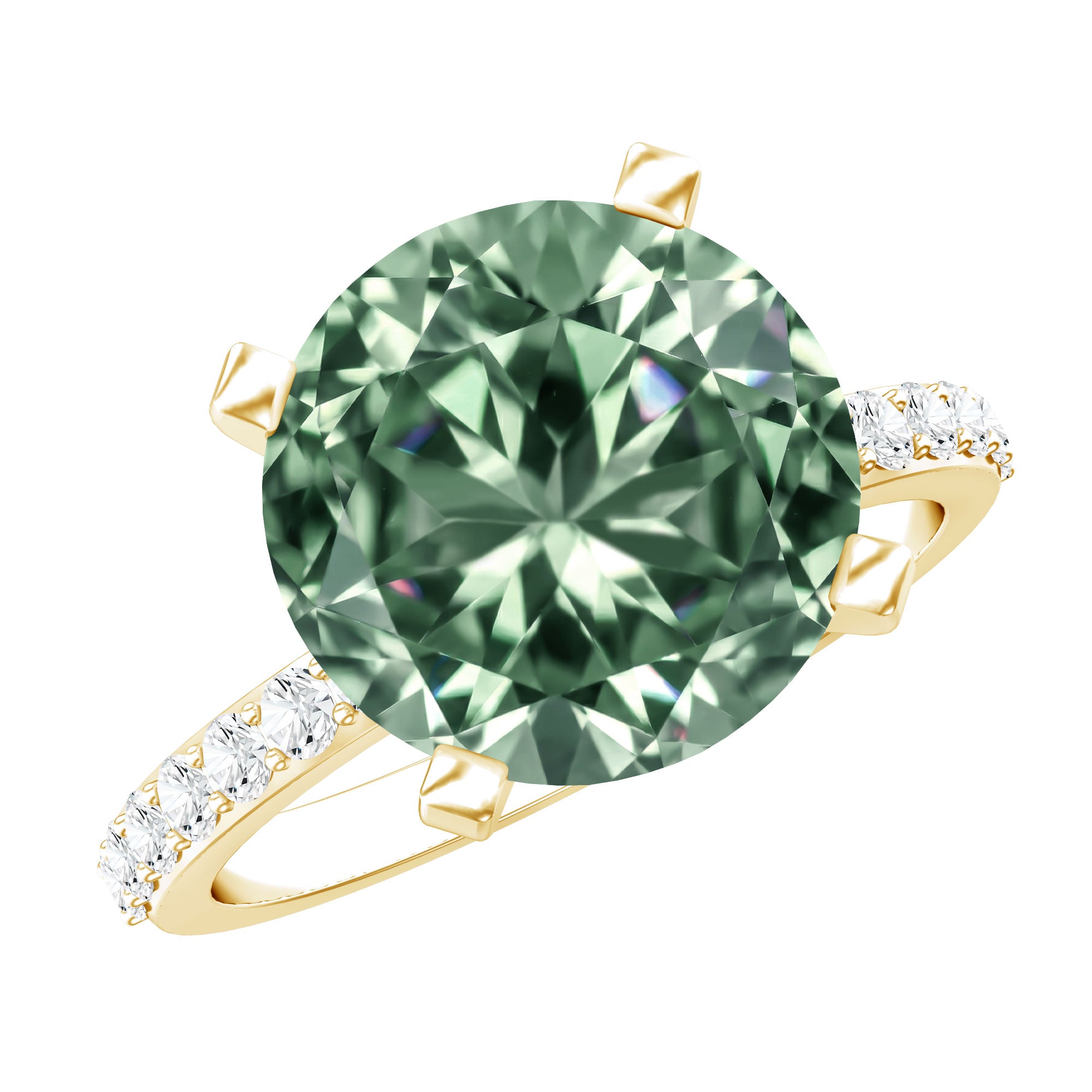IGI Certified Solitaire 5 Carat Lab Grown Green Diamond Engagement Ring with Side Stones Vivid Green - VS1 - Rosec Jewels