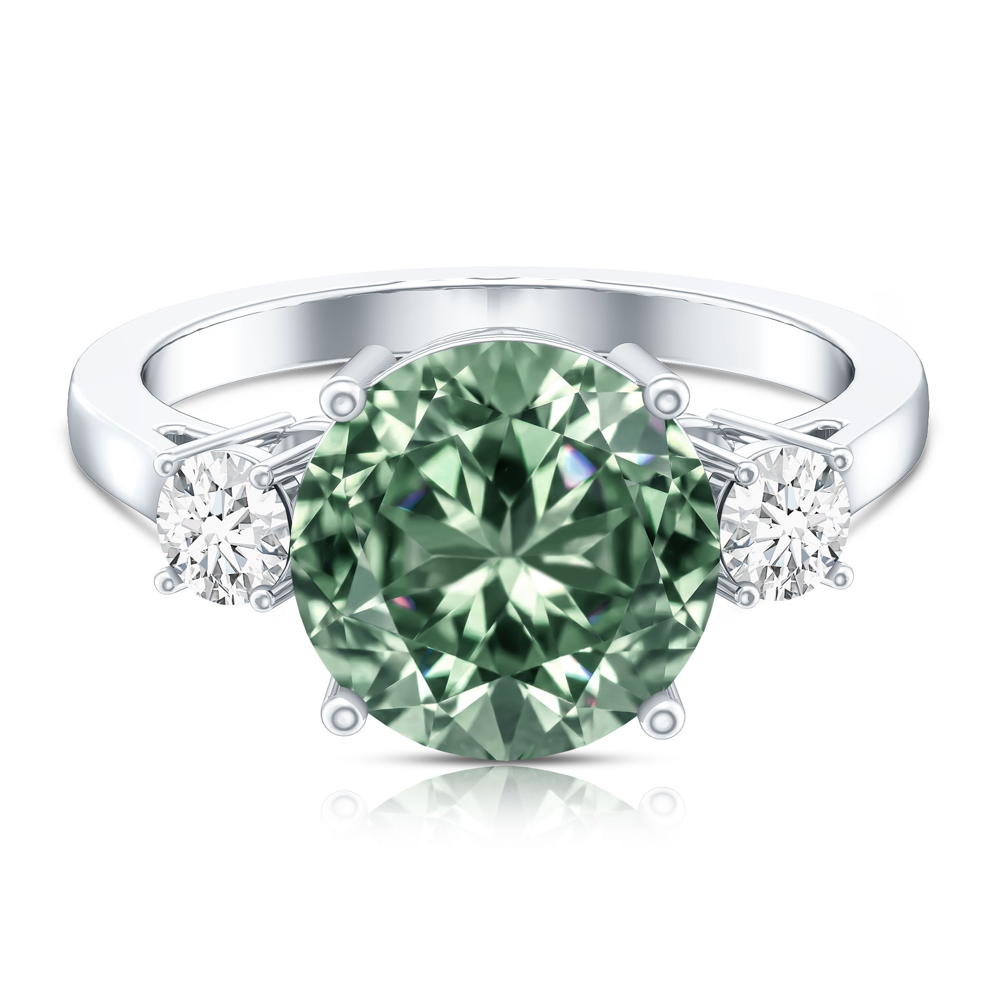 5 Carat Lab Grown Green Diamond Three Stone Engagement Ring with IGI Certificate Vivid Green - VS1 - Rosec Jewels