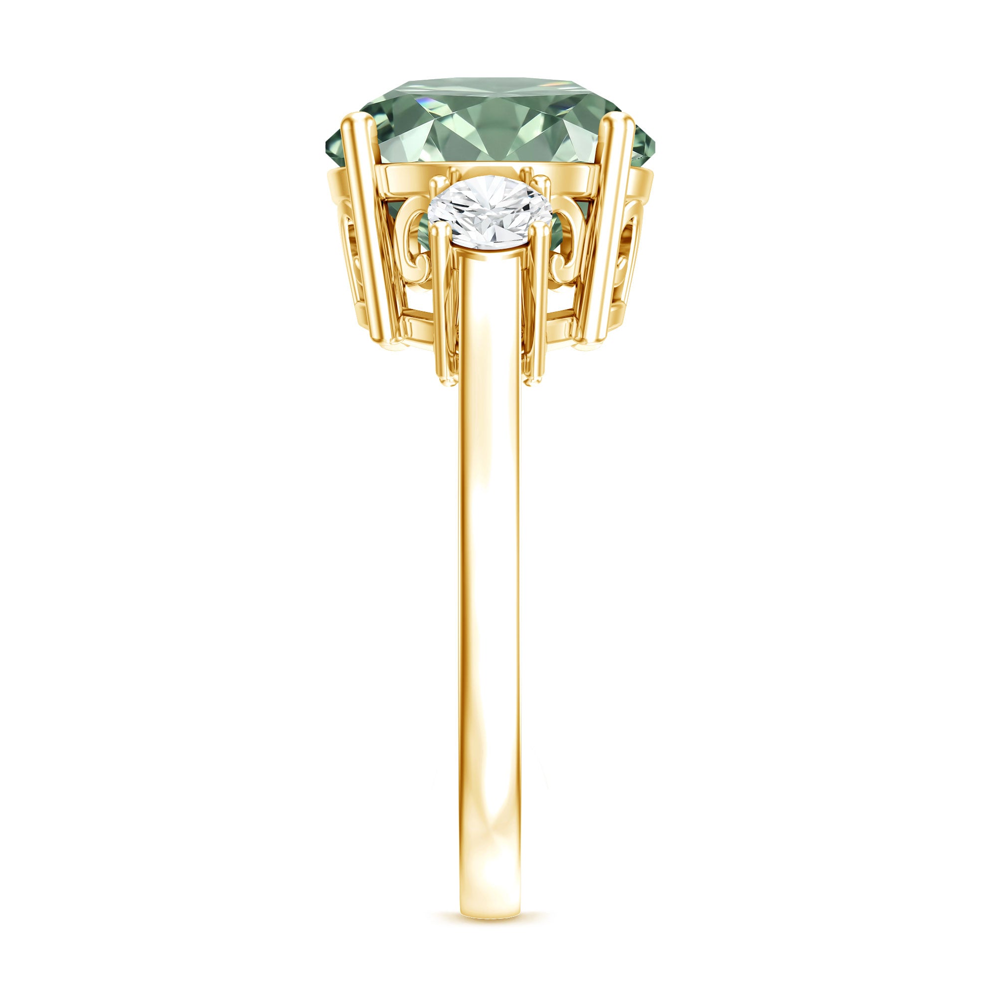 5 Carat Lab Grown Green Diamond Three Stone Engagement Ring with IGI Certificate Vivid Green - VS1 - Rosec Jewels