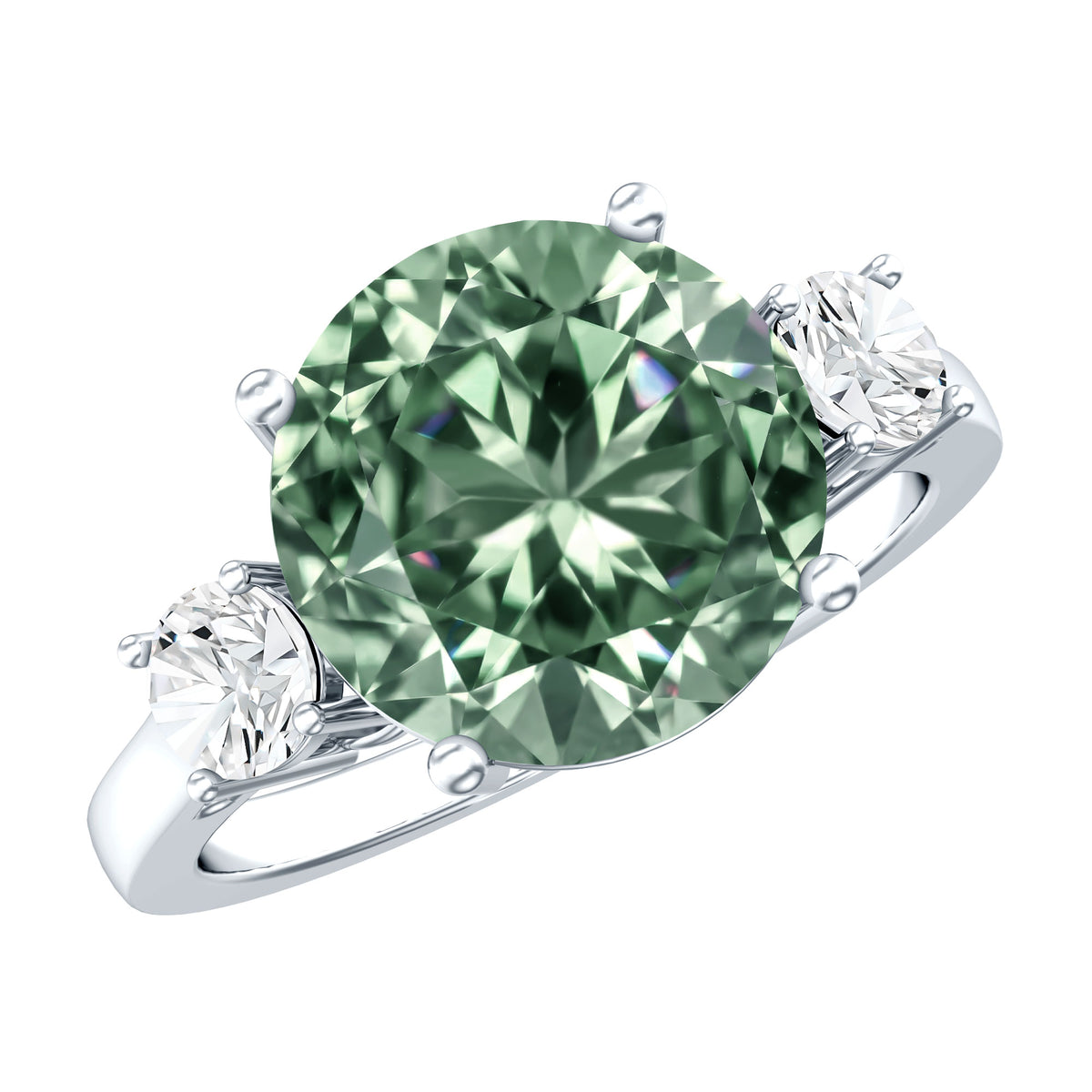 IGI Certified Lab Grown Green Diamond Triple Stone Engagement Ring 4 Carat Vivid Green - VS1 - Rosec Jewels