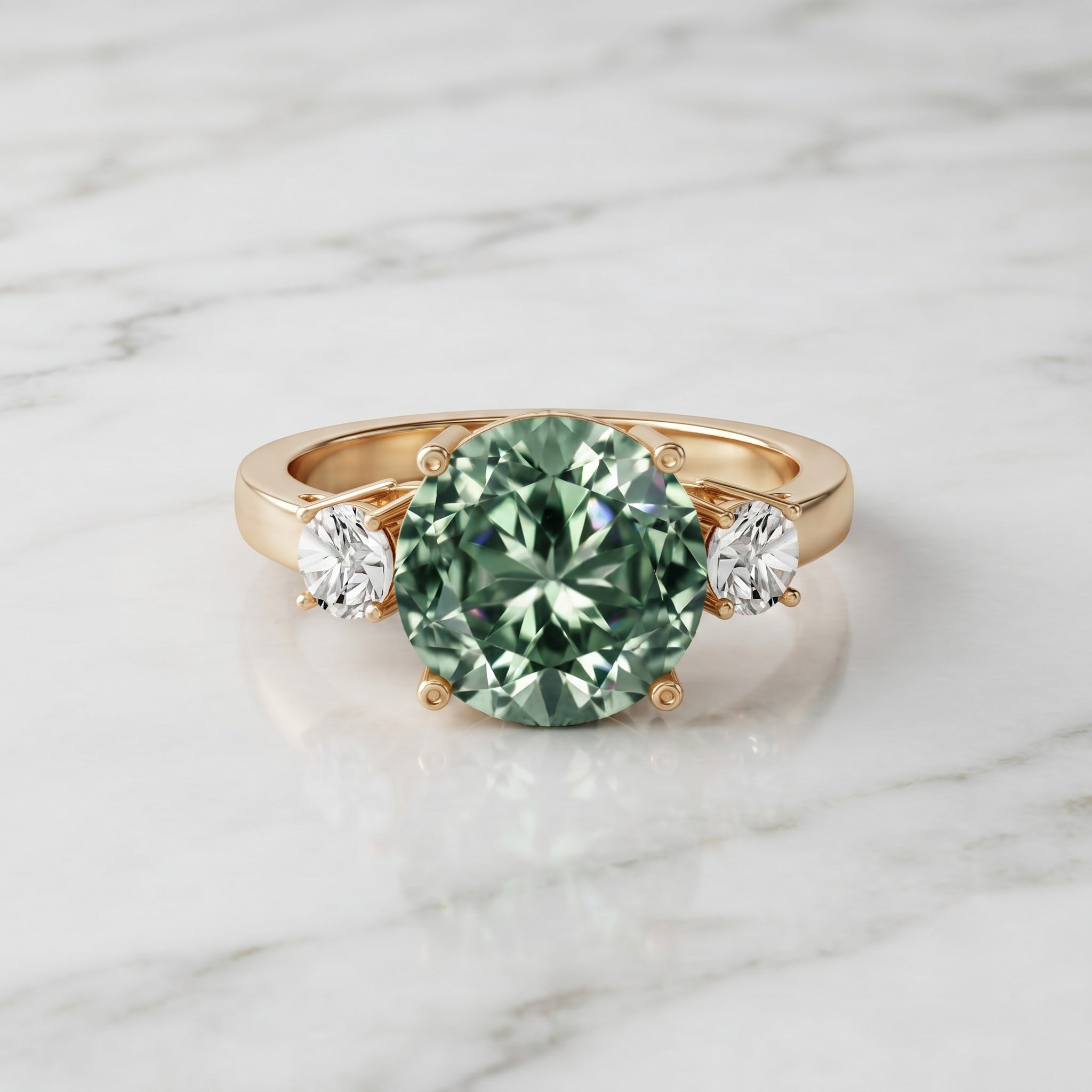 IGI Certified 3 Carat Lab Grown Green Diamond Triple Stone Engagement Ring Vivid Green - VS1 - Rosec Jewels