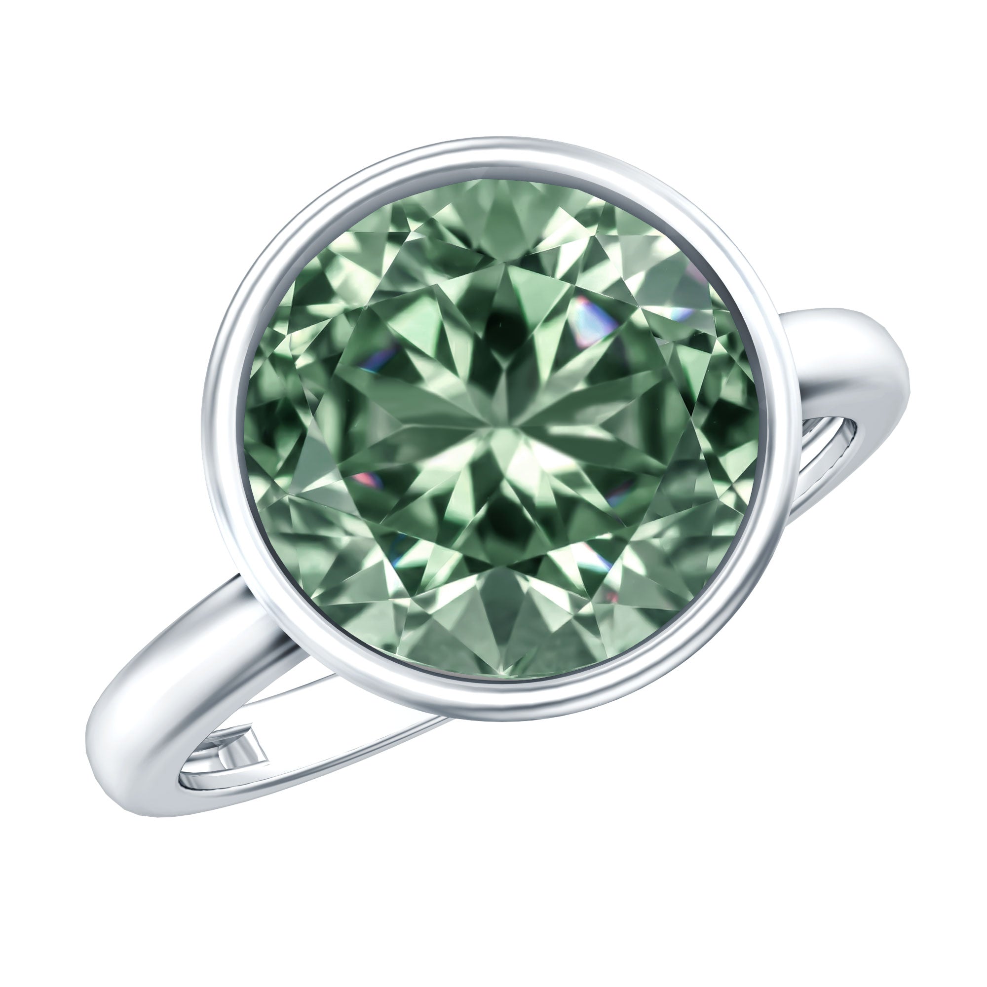 Bezel Set 4 Carat Lab Grown Green Diamond Solitaire Engagement Ring with IGI Certificate Vivid Green - VS1 - Rosec Jewels