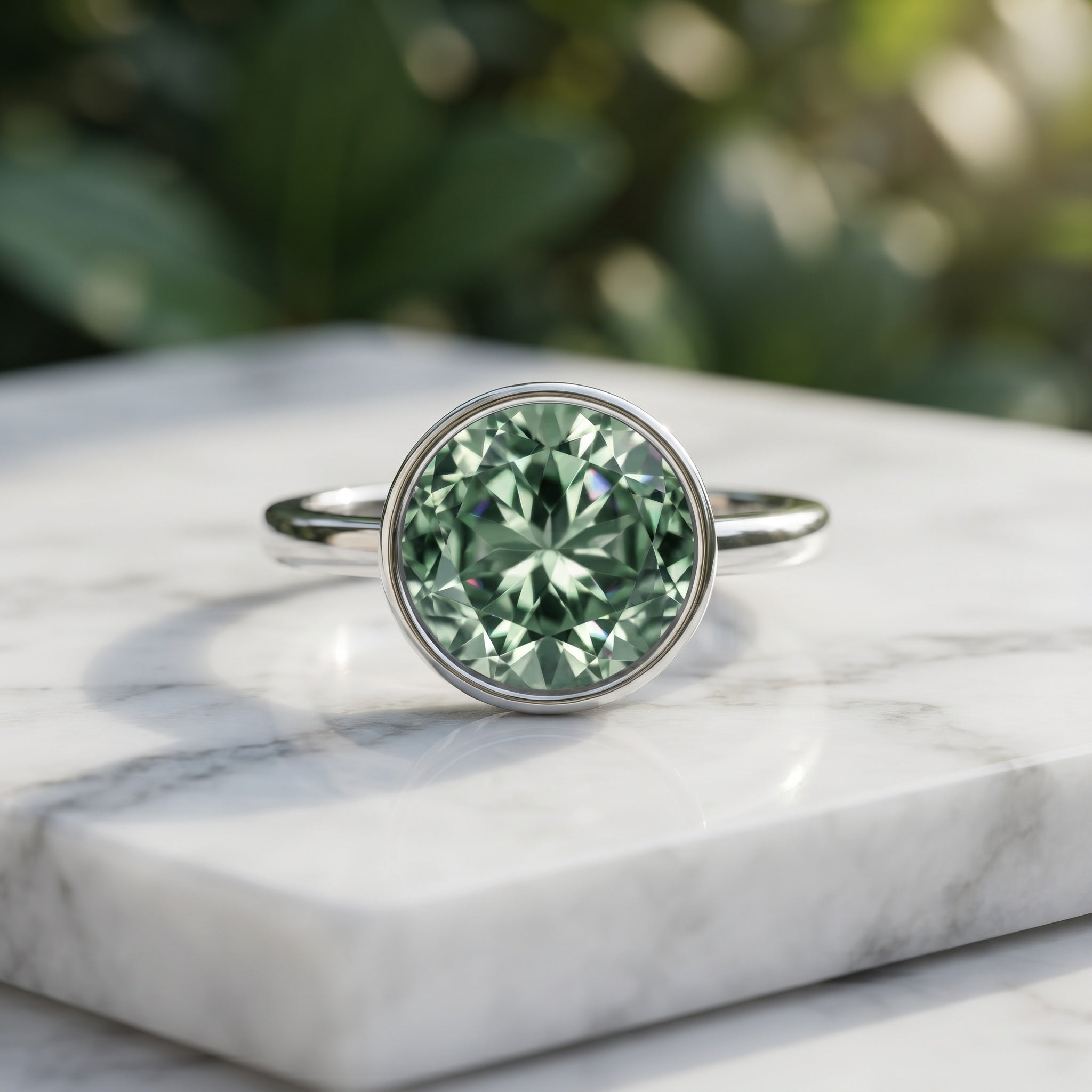 Bezel Set 4 Carat Lab Grown Green Diamond Solitaire Engagement Ring with IGI Certificate Vivid Green - VS1 - Rosec Jewels