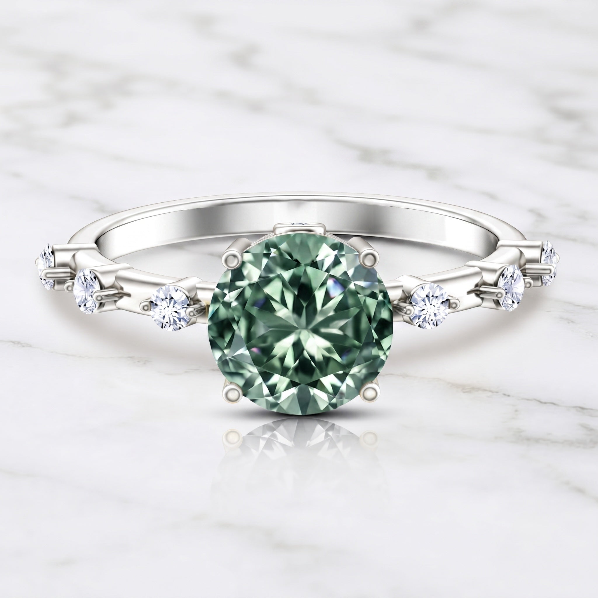 Lab Grown 3 Carat Green Diamond Engagement Ring with IGI Certificate Vivid Green - VS1 - Rosec Jewels