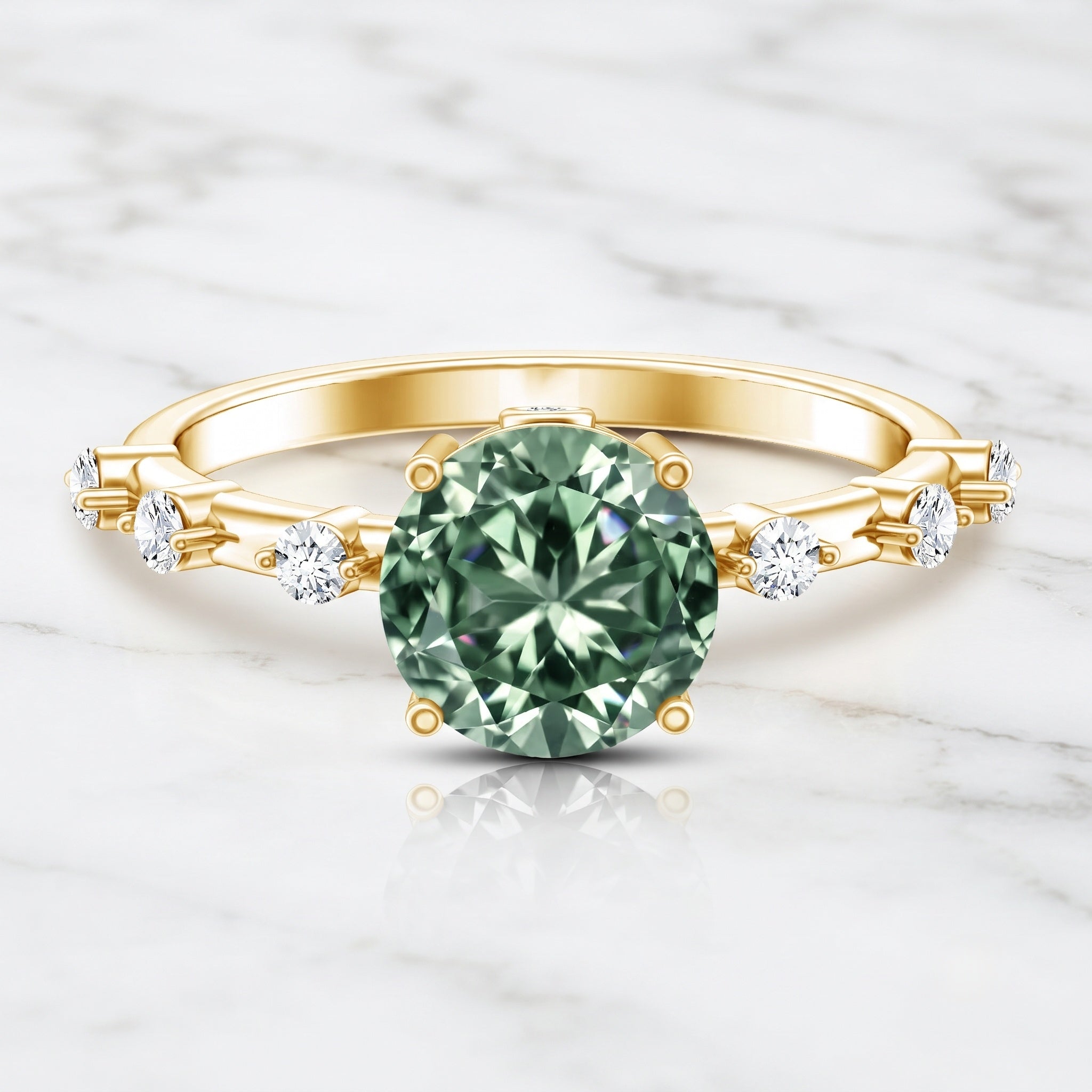 Lab Grown 3 Carat Green Diamond Engagement Ring with IGI Certificate Vivid Green - VS1 - Rosec Jewels