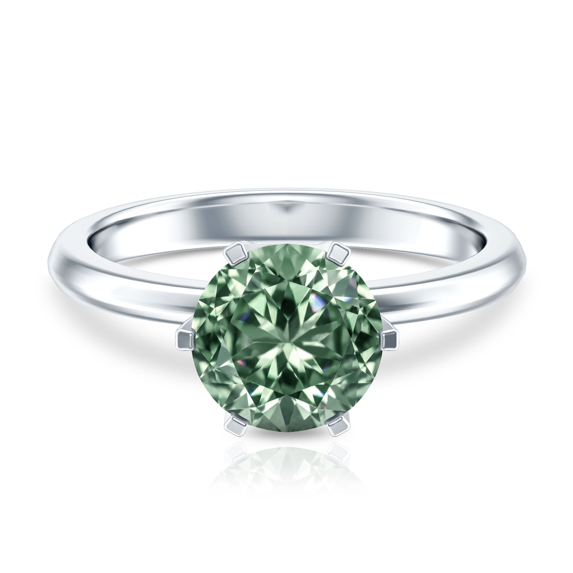 Round Shaped 3 Carat Lab Grown Green Diamond Solitaire Ring with IGI Certificate Vivid Green - VS1 - Rosec Jewels