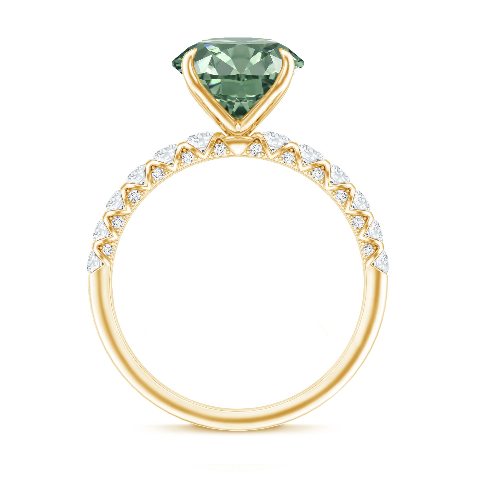 IGI Certified 3 Carat Round Lab Grown Green Diamond Solitaire Engagement Ring with Side Stones Vivid Green - VS1 - Rosec Jewels