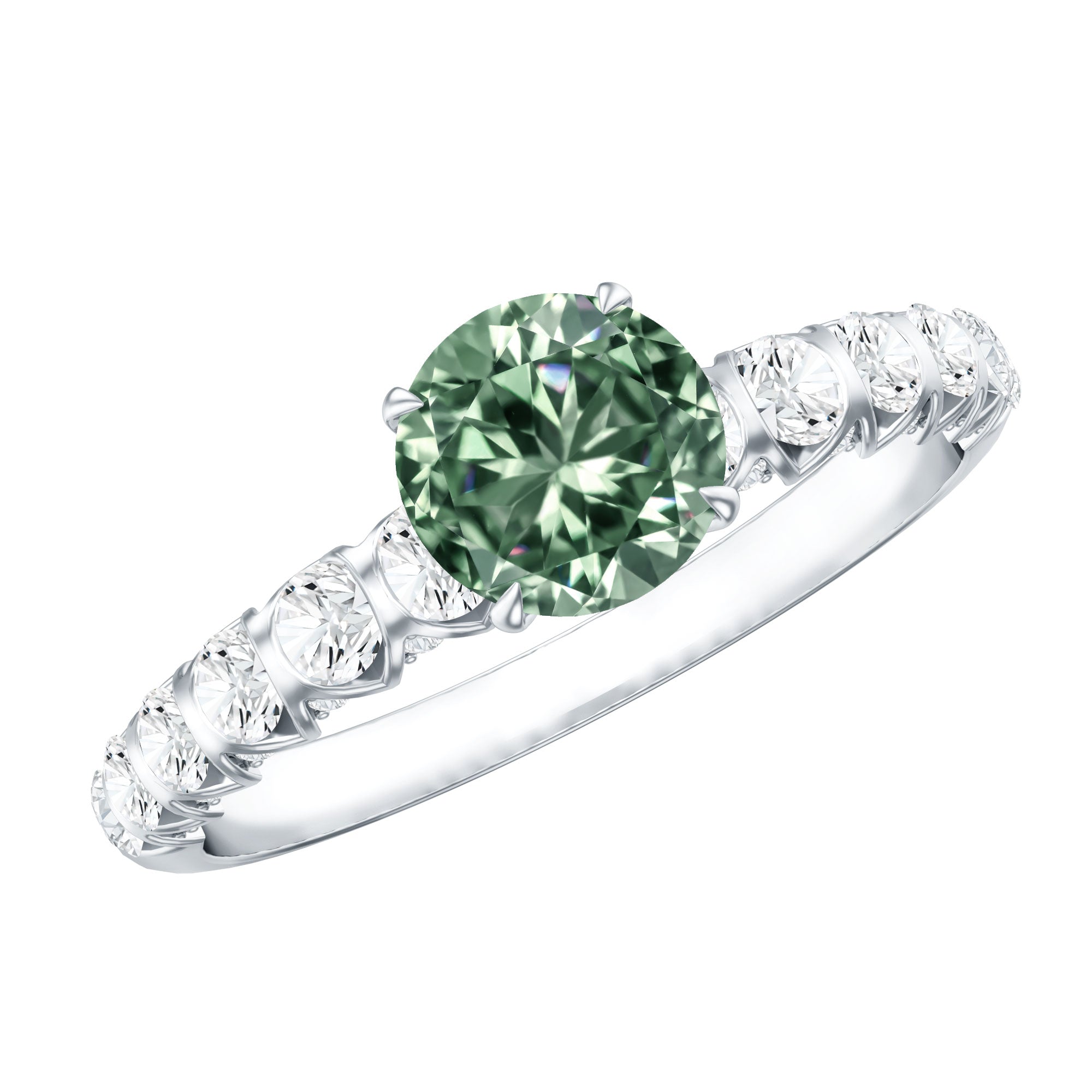 1 Carat Round Cut Lab Grown Green and White Diamond Engagement Ring IGI Certified Vivid Green - VS1 - Rosec Jewels