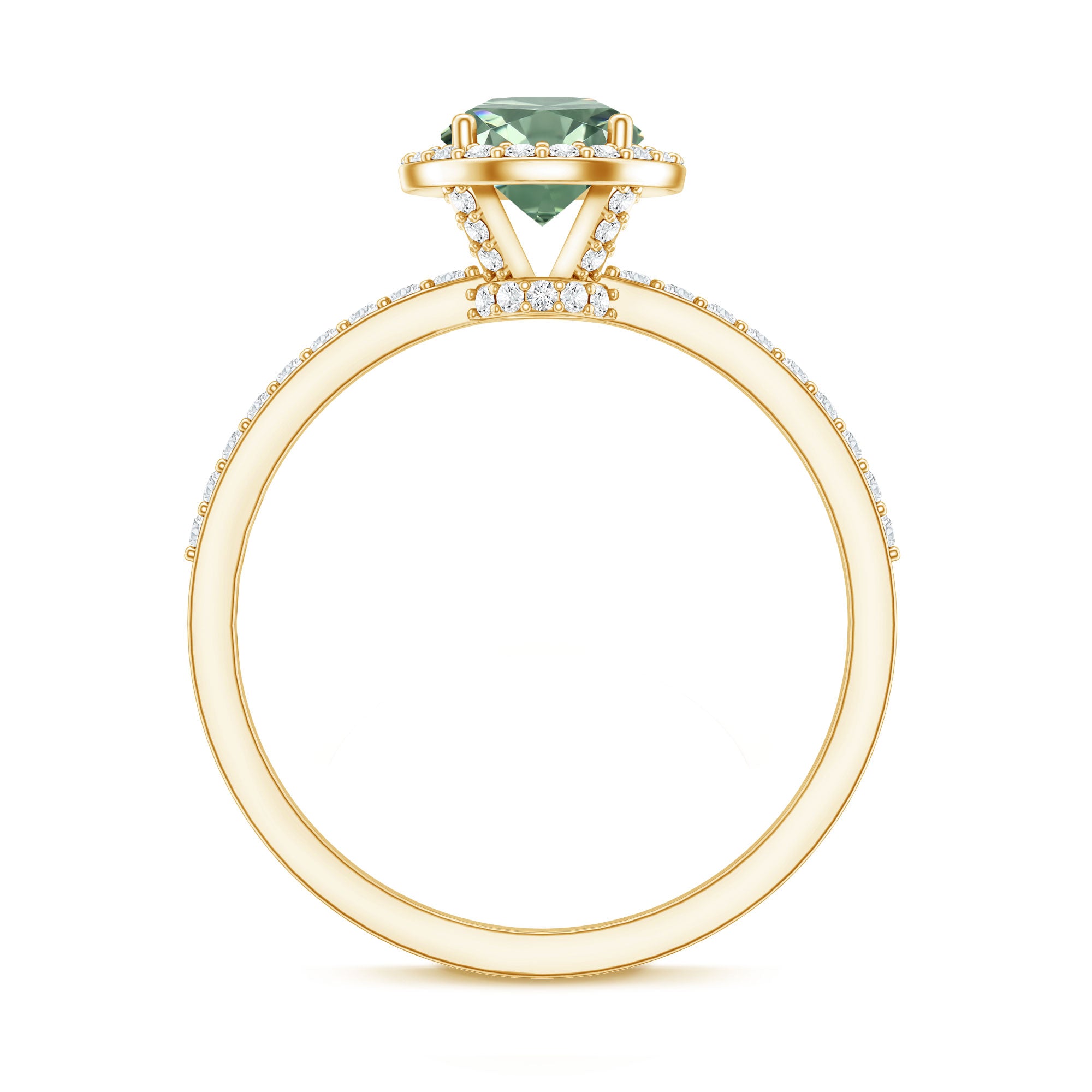 Lab Grown 1 Carat Green Diamond Halo Engagement Ring with IGI Certificate Vivid Green - VS1 - Rosec Jewels