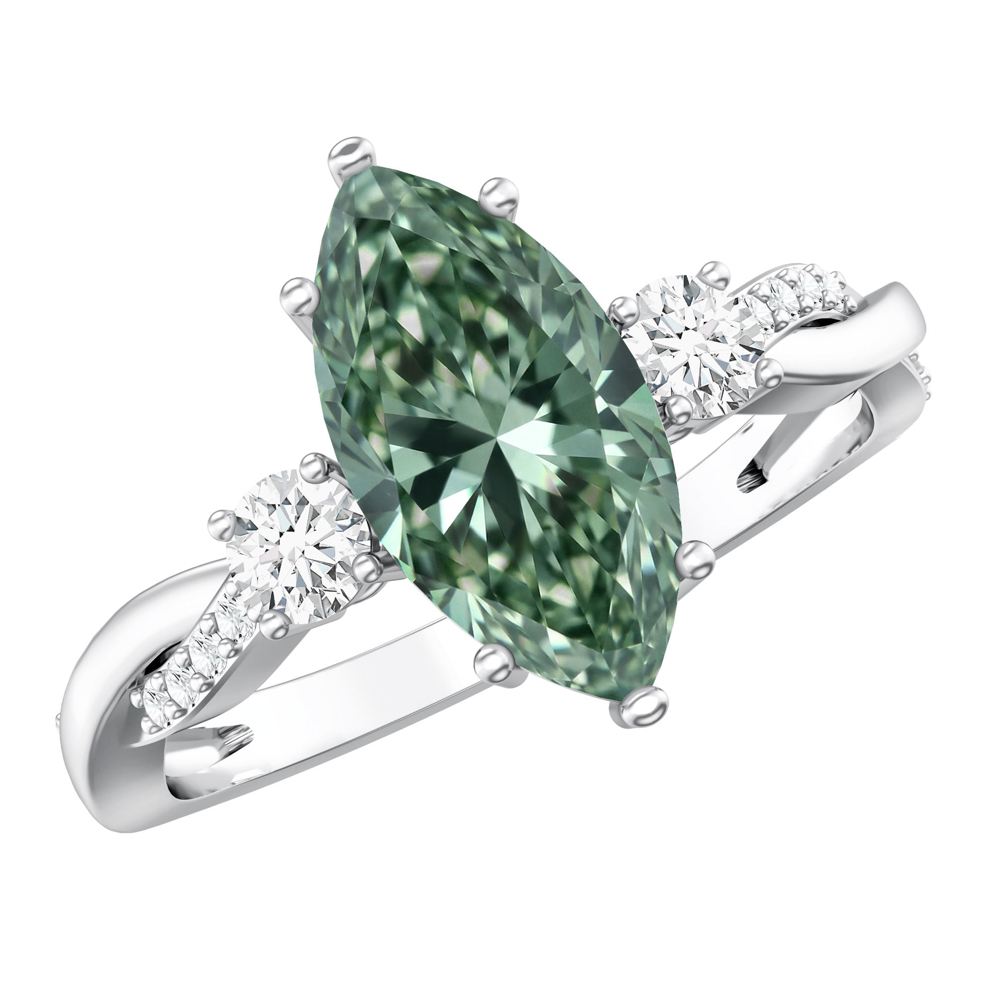 2 Carat Marquise Cut Lab Green Diamond Crossover Engagement Ring with IGI Certificate Vivid Green - VS1 - Rosec Jewels
