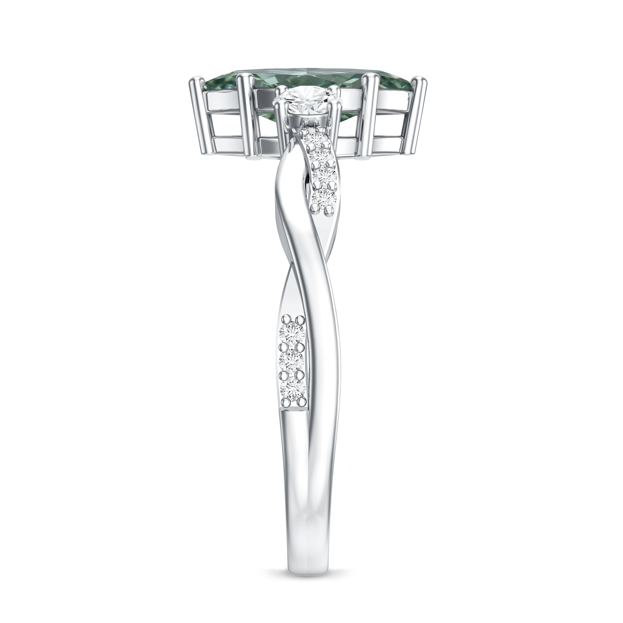 2 Carat Marquise Cut Lab Green Diamond Crossover Engagement Ring with IGI Certificate Vivid Green - VS1 - Rosec Jewels