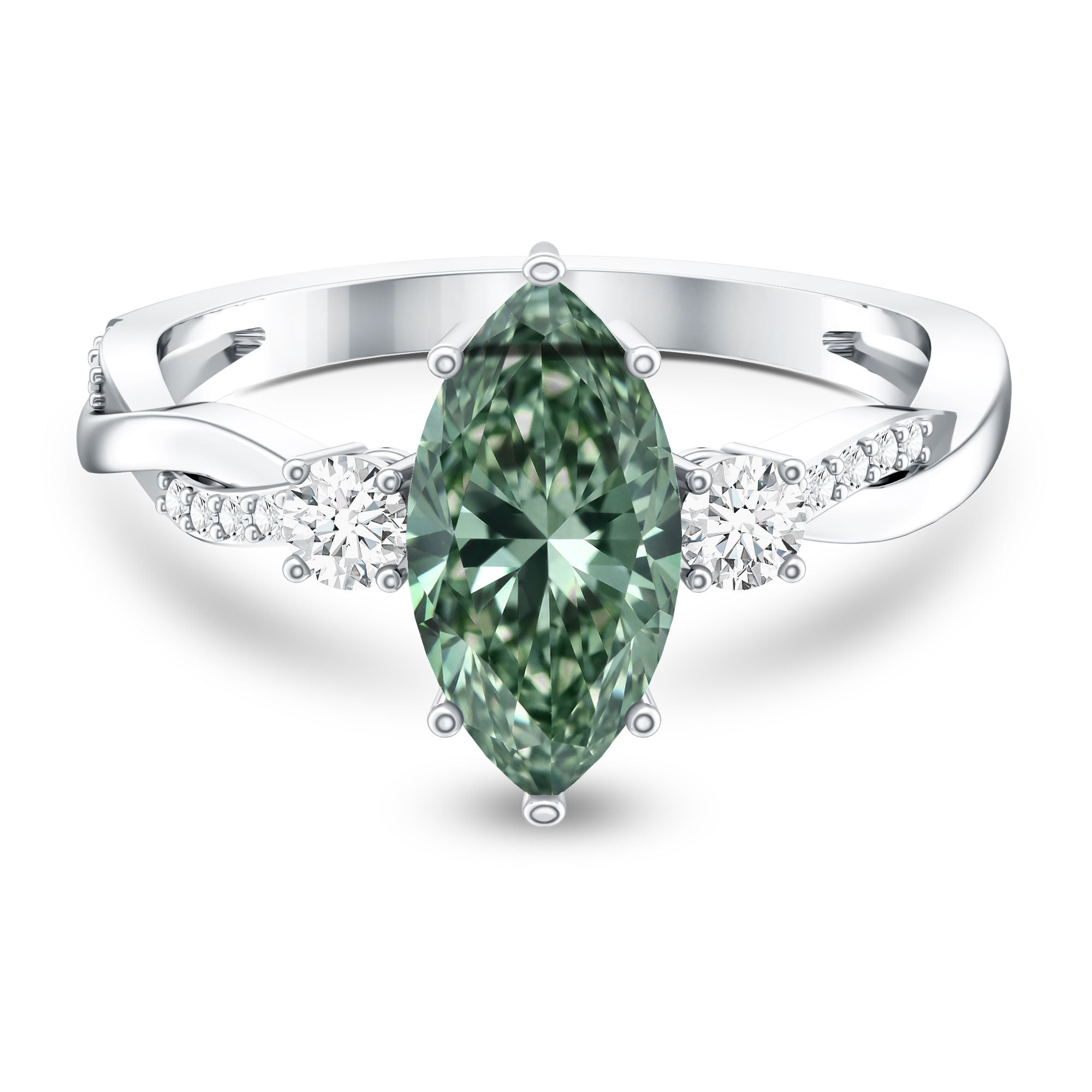 2 Carat Marquise Cut Lab Green Diamond Crossover Engagement Ring with IGI Certificate Vivid Green - VS1 - Rosec Jewels