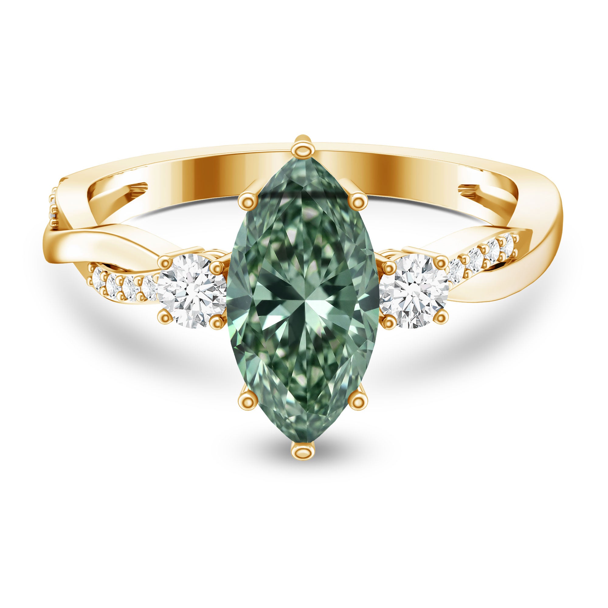 2 Carat Marquise Cut Lab Green Diamond Crossover Engagement Ring with IGI Certificate Vivid Green - VS1 - Rosec Jewels