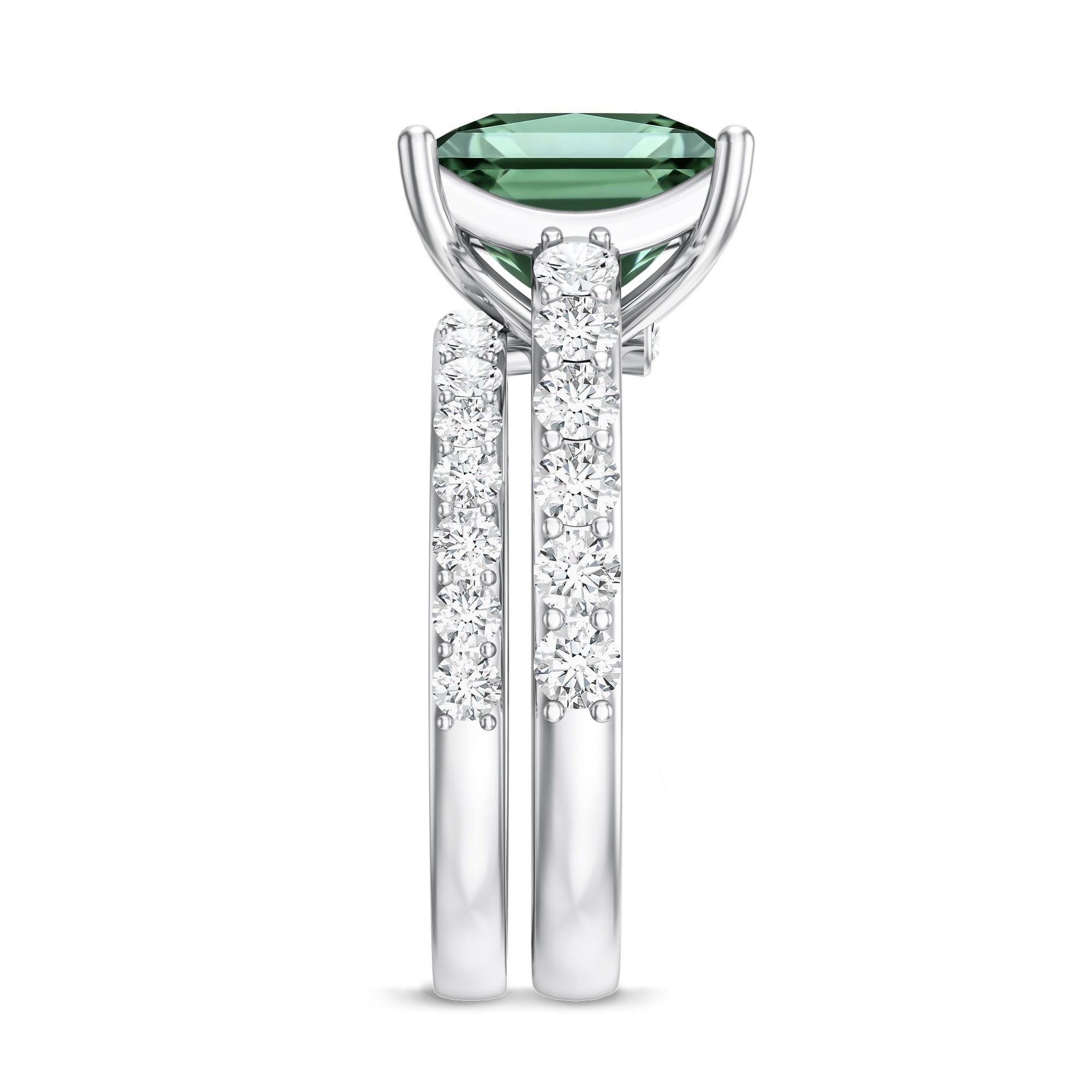 4 Carat Lab Grown Green Diamond Princess Cut Wedding Ring Set IGI Certified Vivid Green - VS1 - Rosec Jewels