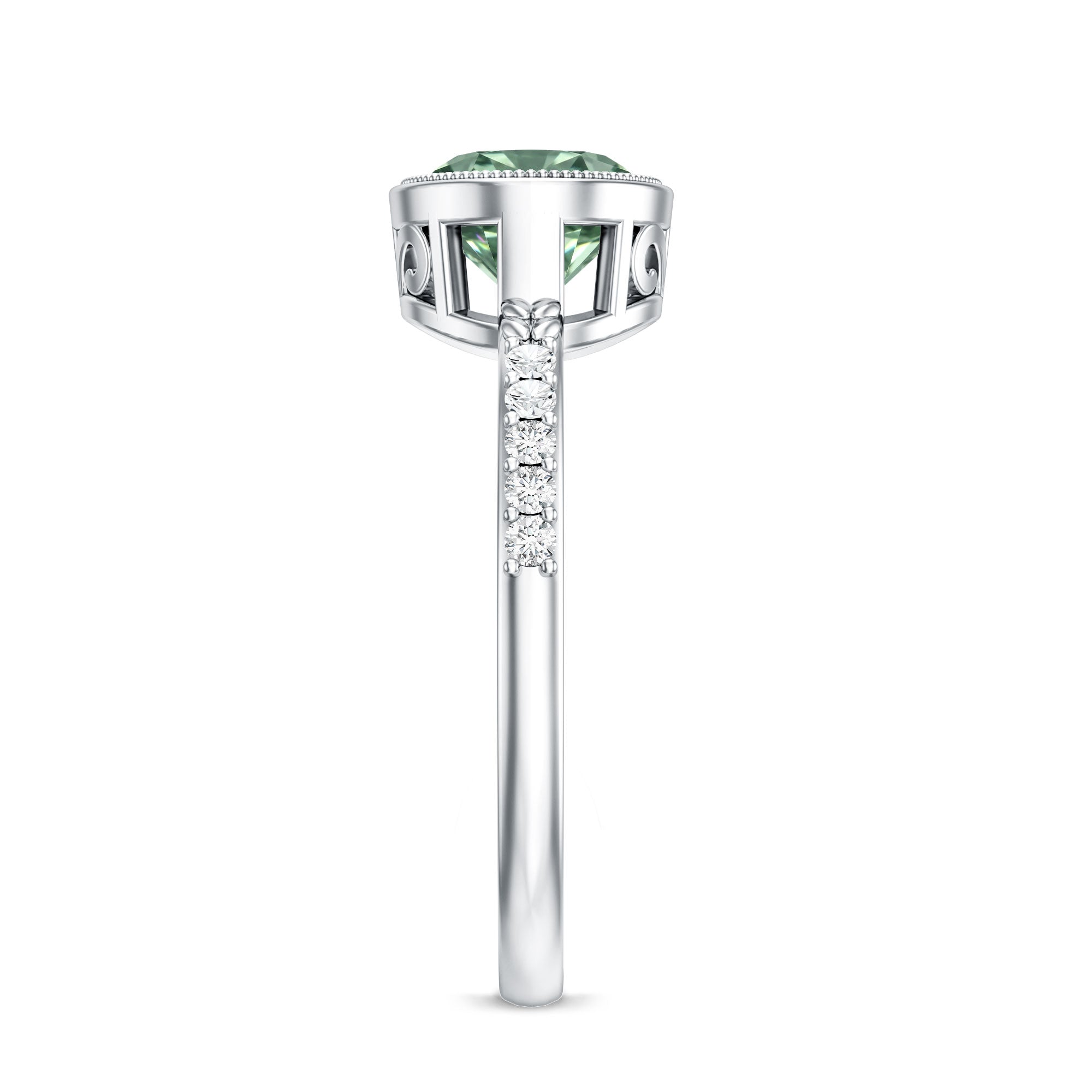 2 Carat Lab Grown Green Diamond East West Oval Engagement Ring with IGI Certificate Vivid Green - VS1 - Rosec Jewels
